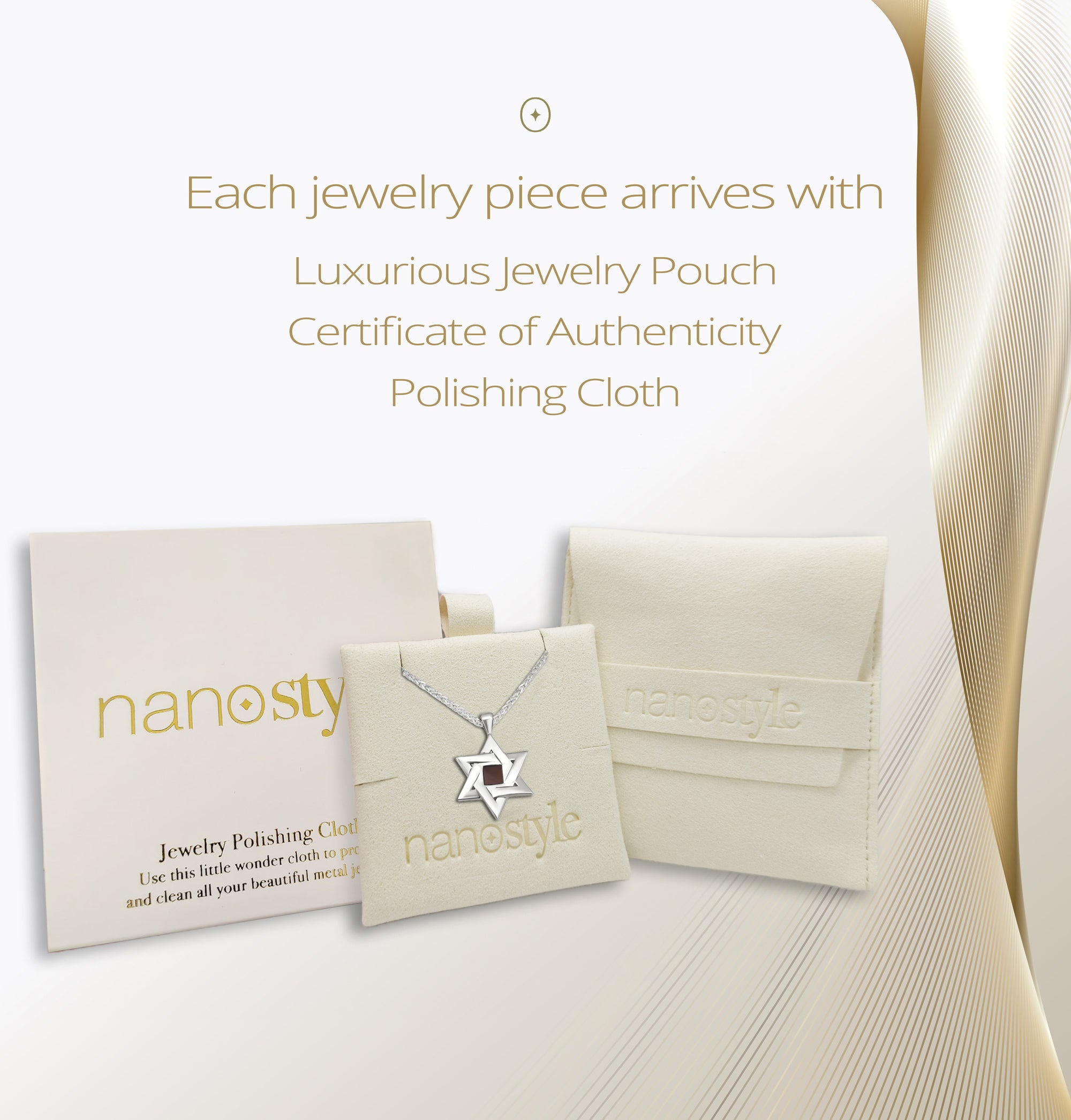 Every Sacred Fusion Star of David Necklace arrives in an elegant jewelry pouch with a Certificate of Authenticity and polishing cloth. The nanochip inside contains the entire Hebrew Bible, set into a silver pendant — an exceptional Judaica keepsake.