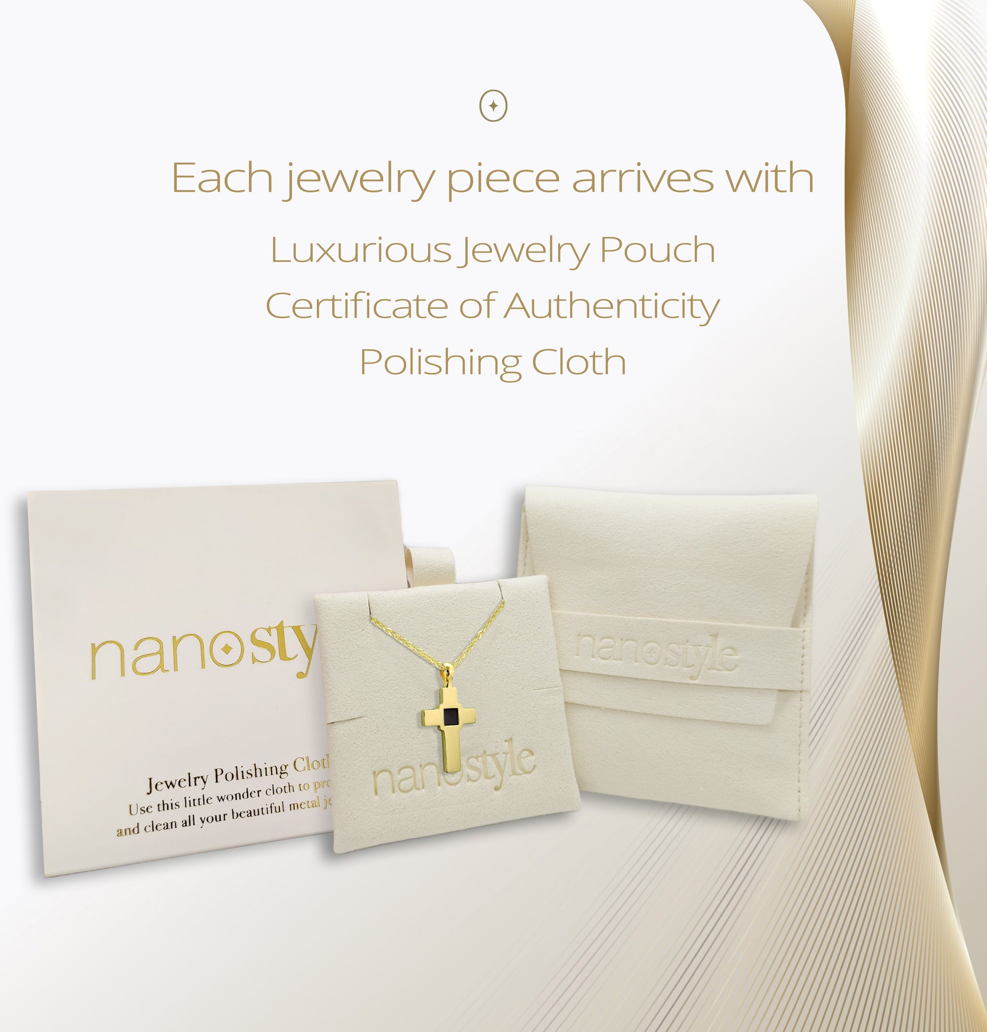 Gold-plated sterling silver Christian necklace with nano-inscribed KJV Bible on a tiny microchip. Cross pendant displayed inside NanoStyle’s elegant gift pouch alongside certificate of authenticity and cleaning cloth. Thoughtful religious gift for wife, girlfriend, mother, or daughter. Keepsake jewelry with deep Christian meaning.