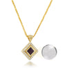 Gold-plated square Nano Bible Christian necklace featuring microchip with entire King James Version New Testament. Surrounded by sparkling cubic zirconia and suspended on a matching gold chain, this elegant pendant is a timeless Christian gift for women of faith, handcrafted to carry the full Scripture in wearable form.