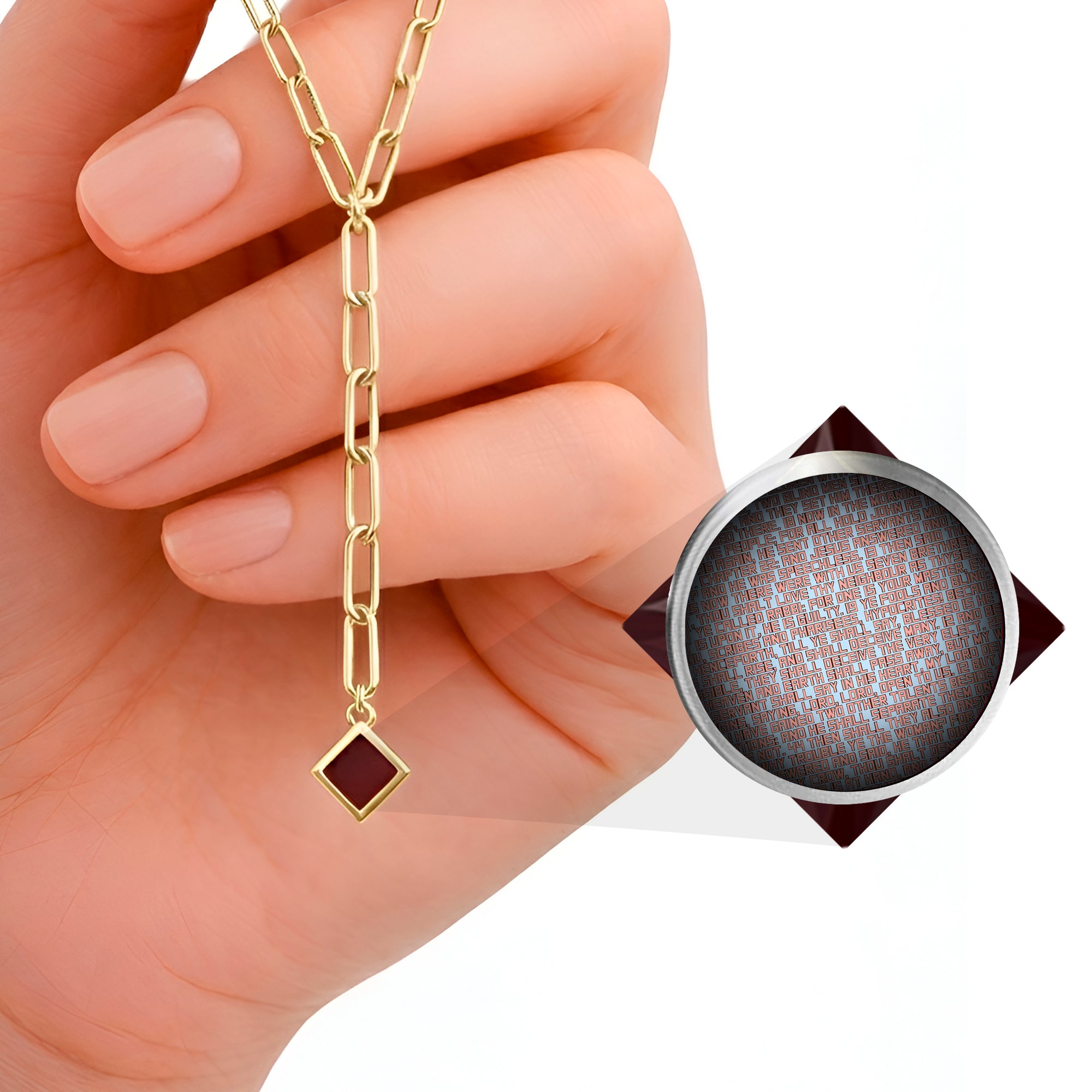 Rhombus Charm Y-shaped Nano Bible Necklace