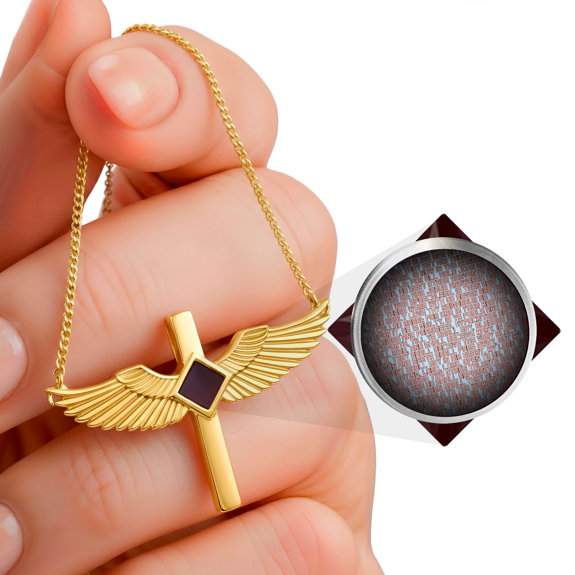 Divine Cross Wings Nano Bible Necklace