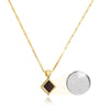 Gold-plated Nano Bible necklace with rhombus pendant and box chain. Center features nanochip containing the entire KJV New Testament. Paired with magnification effect to highlight sacred text. A timeless religious necklace for her—ideal faith-based gift for birthdays or spiritual celebrations.