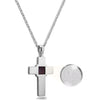 Sterling silver Christian necklace featuring a nanochip with full KJV New Testament text. Shown magnified to highlight the micro inscription. Religious cross pendant gift for faith-driven individuals, men or women. Timeless and meaningful, a wearable New Testament for daily inspiration and devotion.