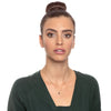 Model wearing gold-plated Nano Bible necklace with square rhombus pendant on box chain. Center features microchip with full King James New Testament. Dainty, elegant, and spiritually meaningful—this necklace is a faith-filled gift for wife, girlfriend, or any woman who values Scripture.