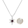 Sterling silver Star of David necklace with magnifying effect revealing actual Hebrew scripture from the Tanakh nanochip. Paired with a silver box chain, this spiritual necklace is an inspiring Jewish gift for women of all ages.