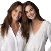 Smiling mother and daughter wearing matching gold Star of David necklaces. This elegant duo portrait highlights the necklace as a multigenerational spiritual gift, perfect for Mother’s Day, Bat Mitzvahs, or family blessings rooted in Jewish tradition.