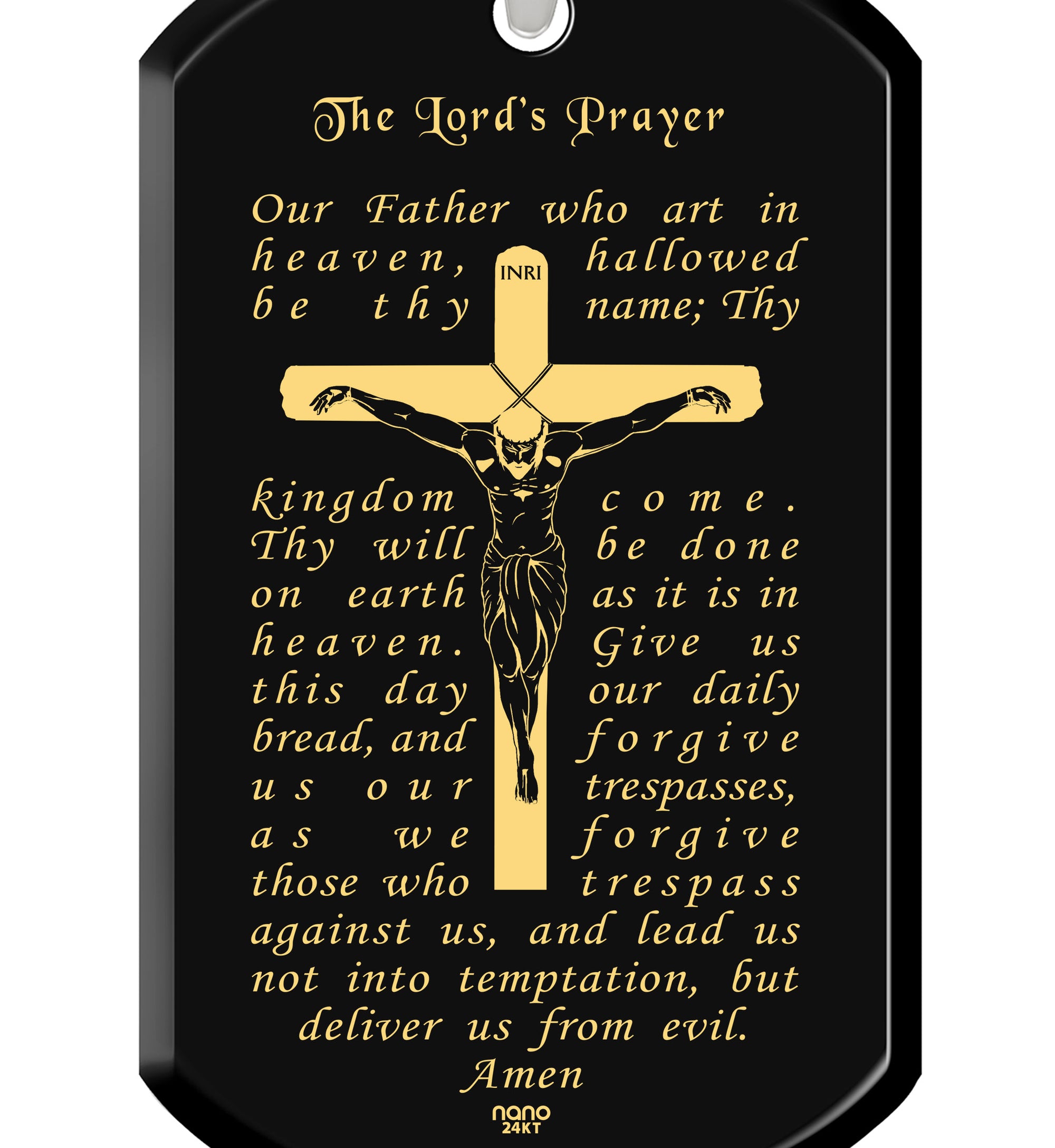 Men’s Crucifix Necklace Lord’s Prayer Dog Tag Pendant Gold Inscribed