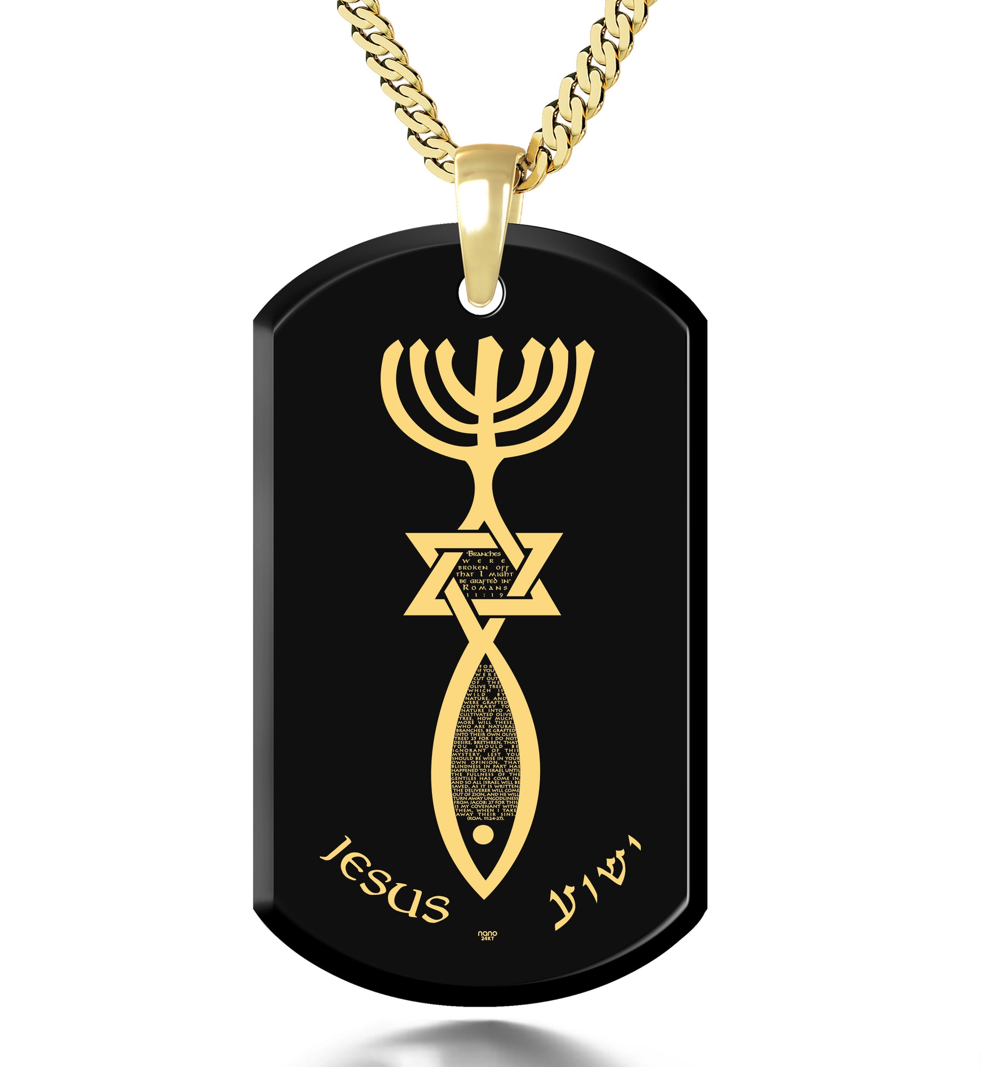 Men’s Messianic Seal Necklace Symbolic Dog Tag Pendant Gold Inscribed