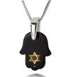 Hamsa Charm Necklace 24k Gold Inscribed Hebrew Shema Israel Pendant