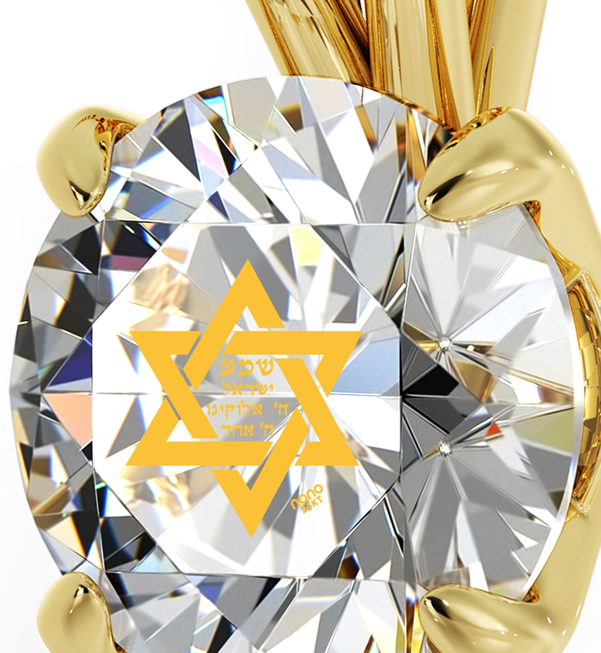 Gold Plated Star of David Necklace Shema Israel Solitaire Pendant 24k Gold Inscribed - NanoStyle Jewelry