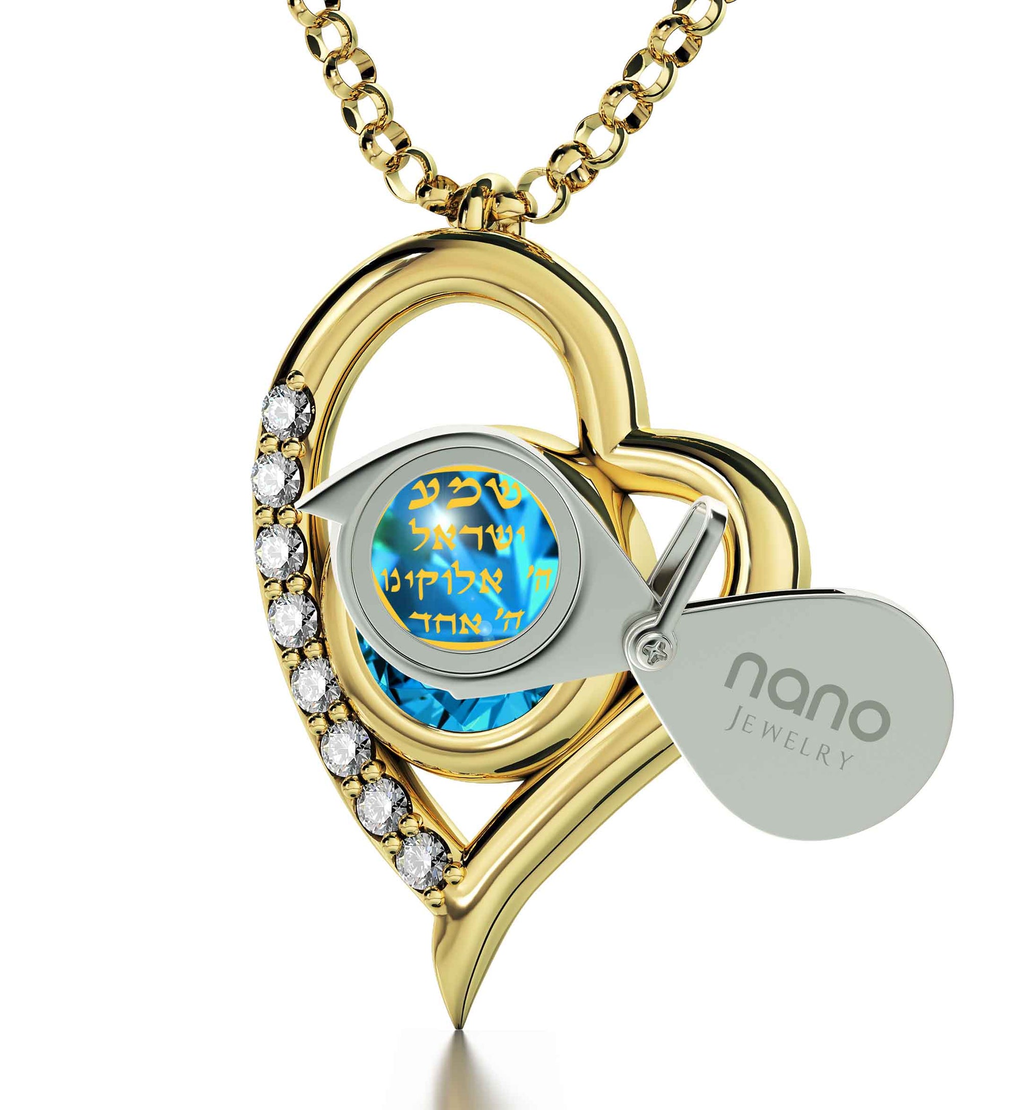 Gold Plated Star of David Necklace Shema Israel Heart Pendant 24k Gold Inscribed - NanoStyle Jewelry
