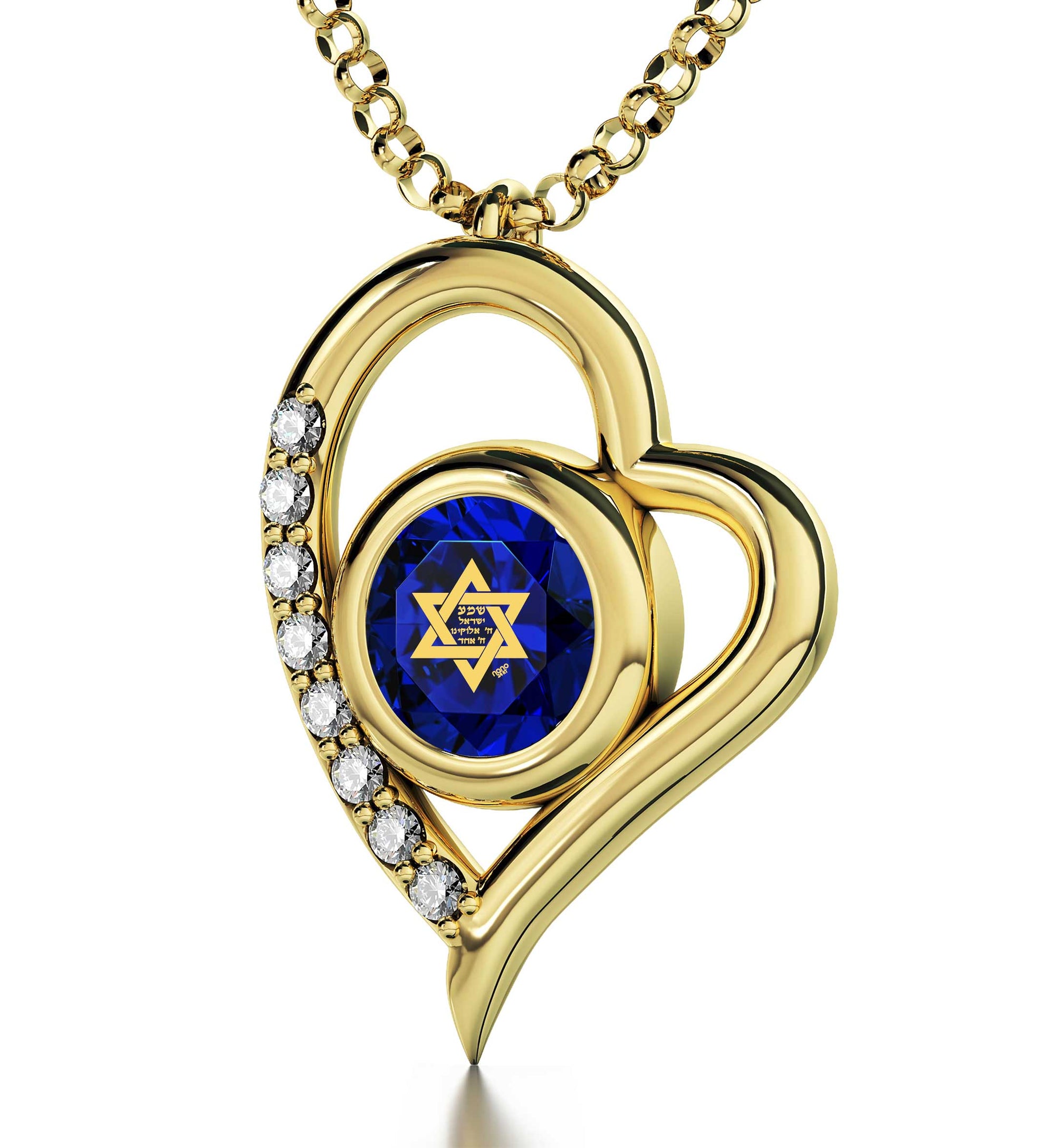 Gold Plated Star of David Necklace Shema Israel Heart Pendant 24k Gold Inscribed - NanoStyle Jewelry