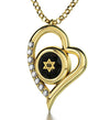Gold Plated Star of David Necklace Shema Israel Heart Pendant 24k Gold Inscribed - NanoStyle Jewelry