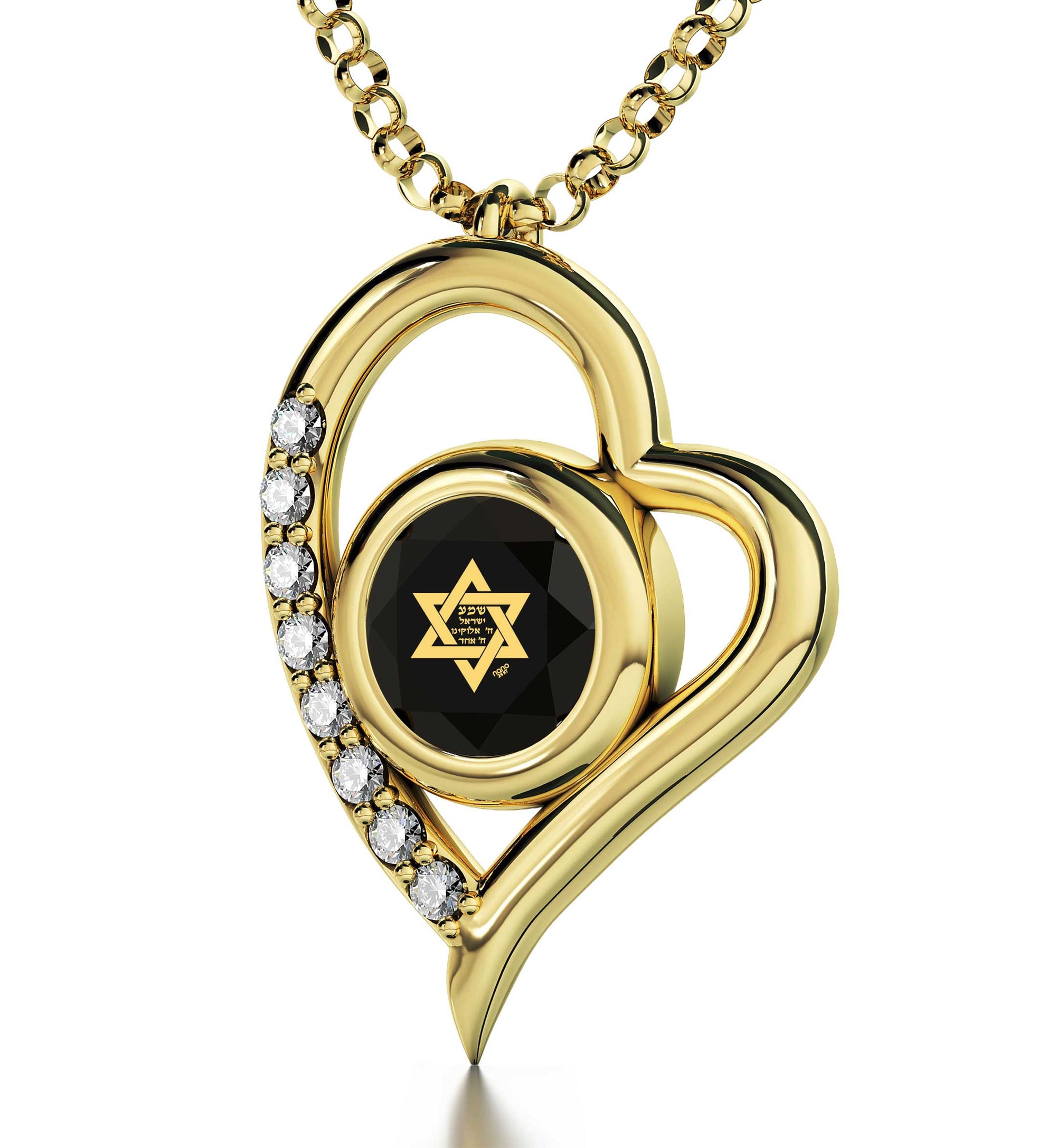 Gold Plated Star of David Necklace Shema Israel Heart Pendant 24k Gold Inscribed - NanoStyle Jewelry