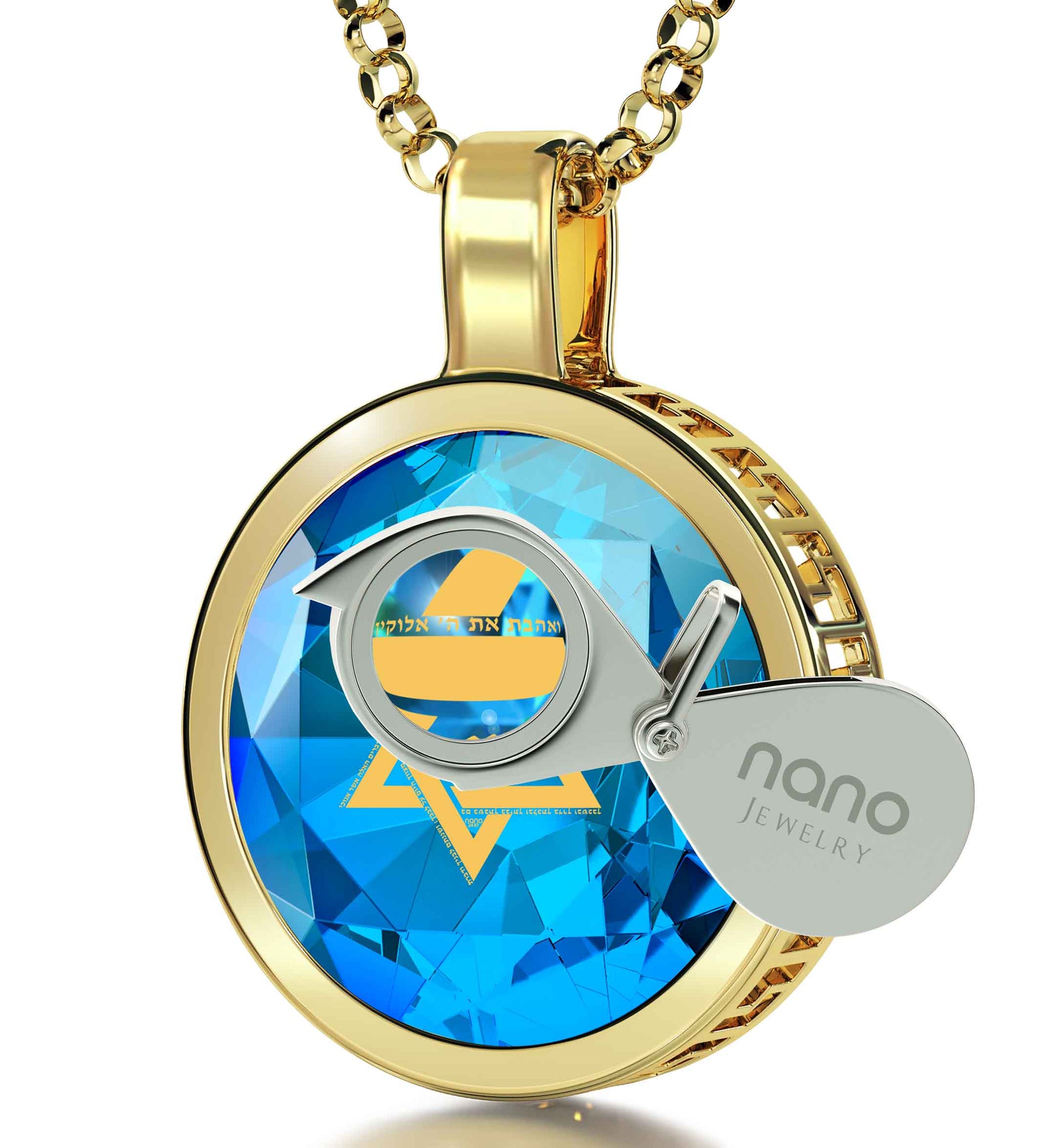 Gold Plated Star of David Necklace 24k Gold Inscribed Shema Israel Pendant - NanoStyle Jewelry