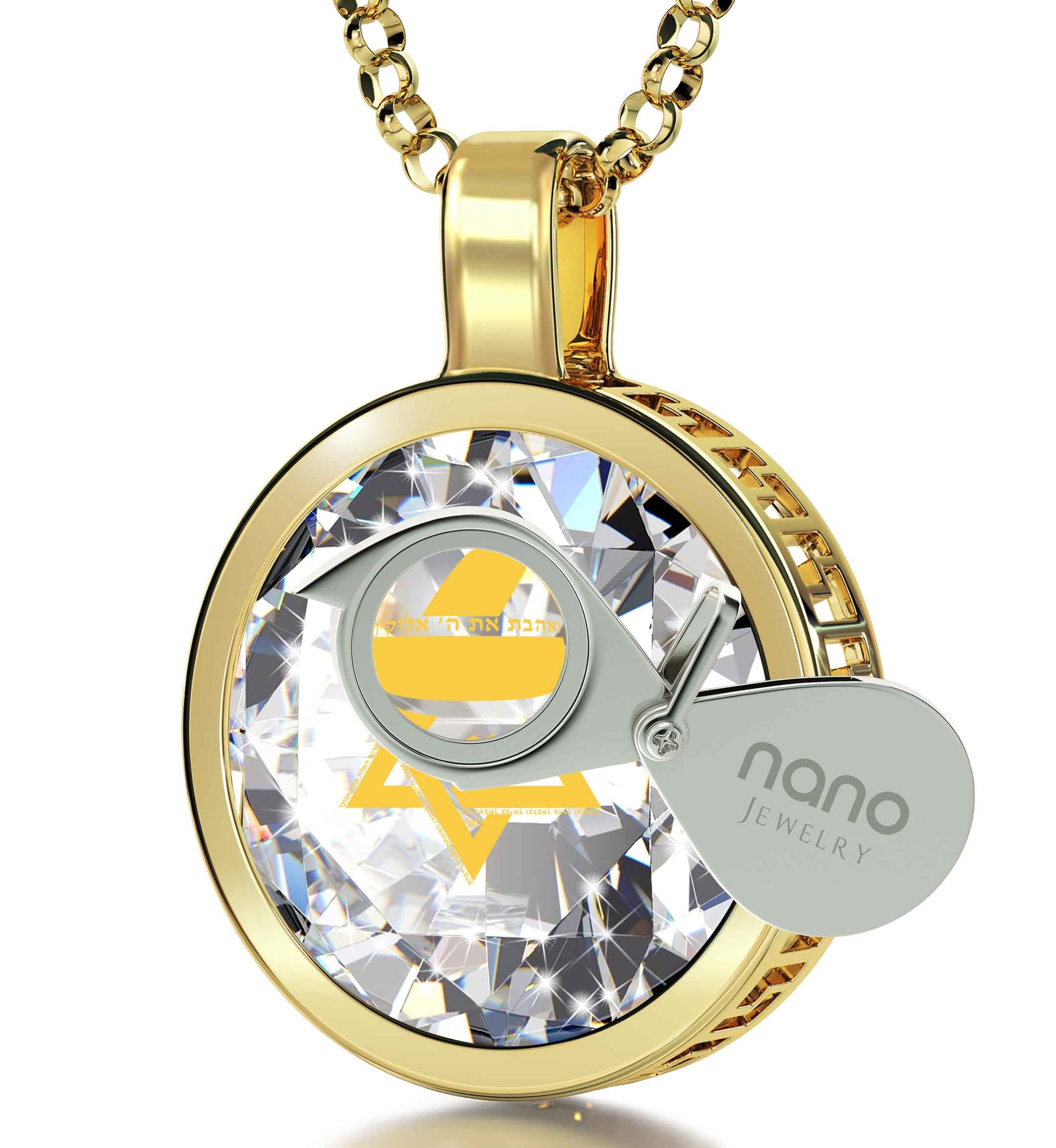 Gold Plated Star of David Necklace 24k Gold Inscribed Shema Israel Pendant - NanoStyle Jewelry