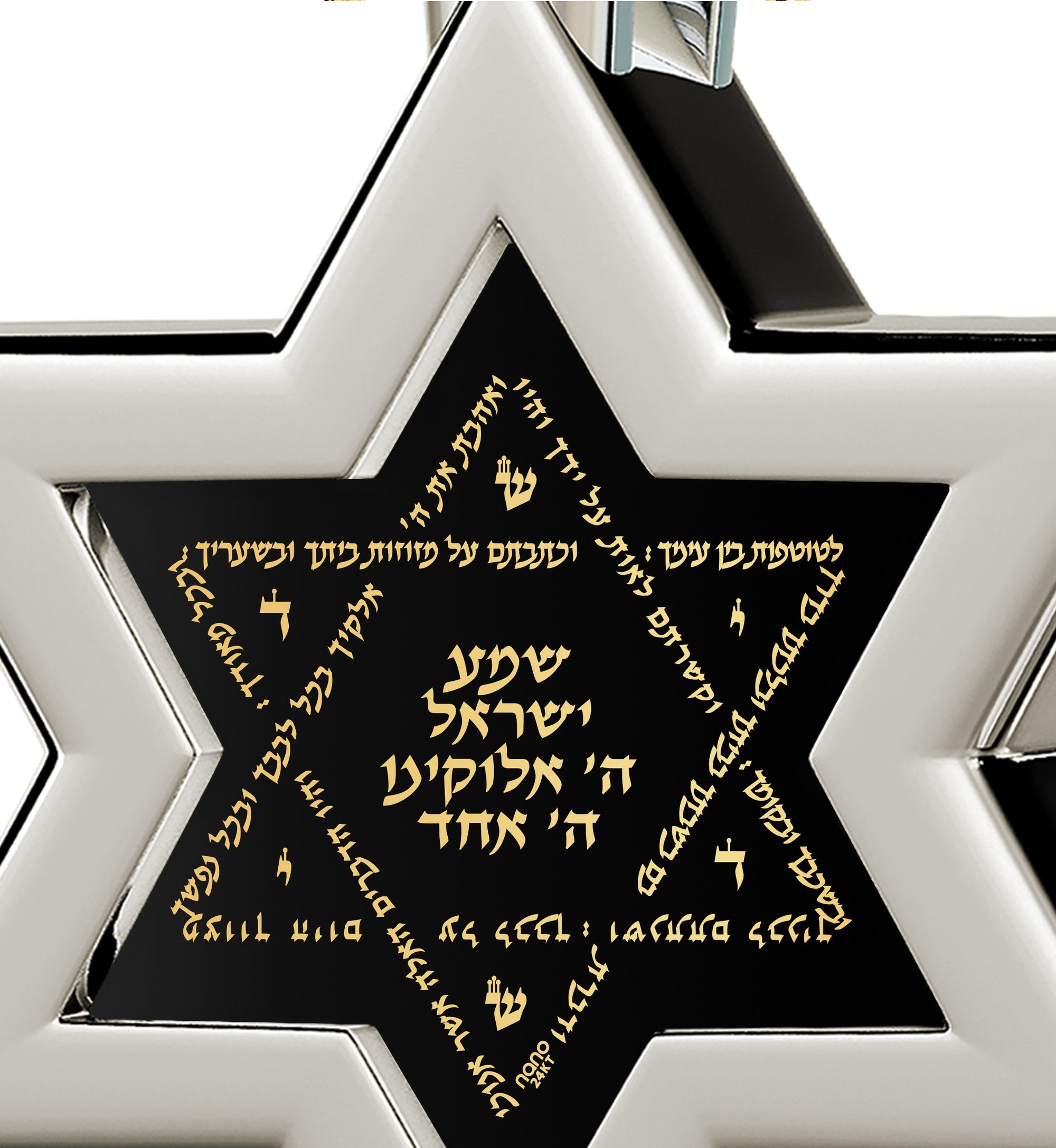 Men's Star of David Necklace 24k Gold Inscribed Shema Israel Pendant on Onyx - NanoStyle Jewelry