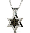 Men's Star of David Necklace 24k Gold Inscribed Shema Israel Pendant on Onyx - NanoStyle Jewelry