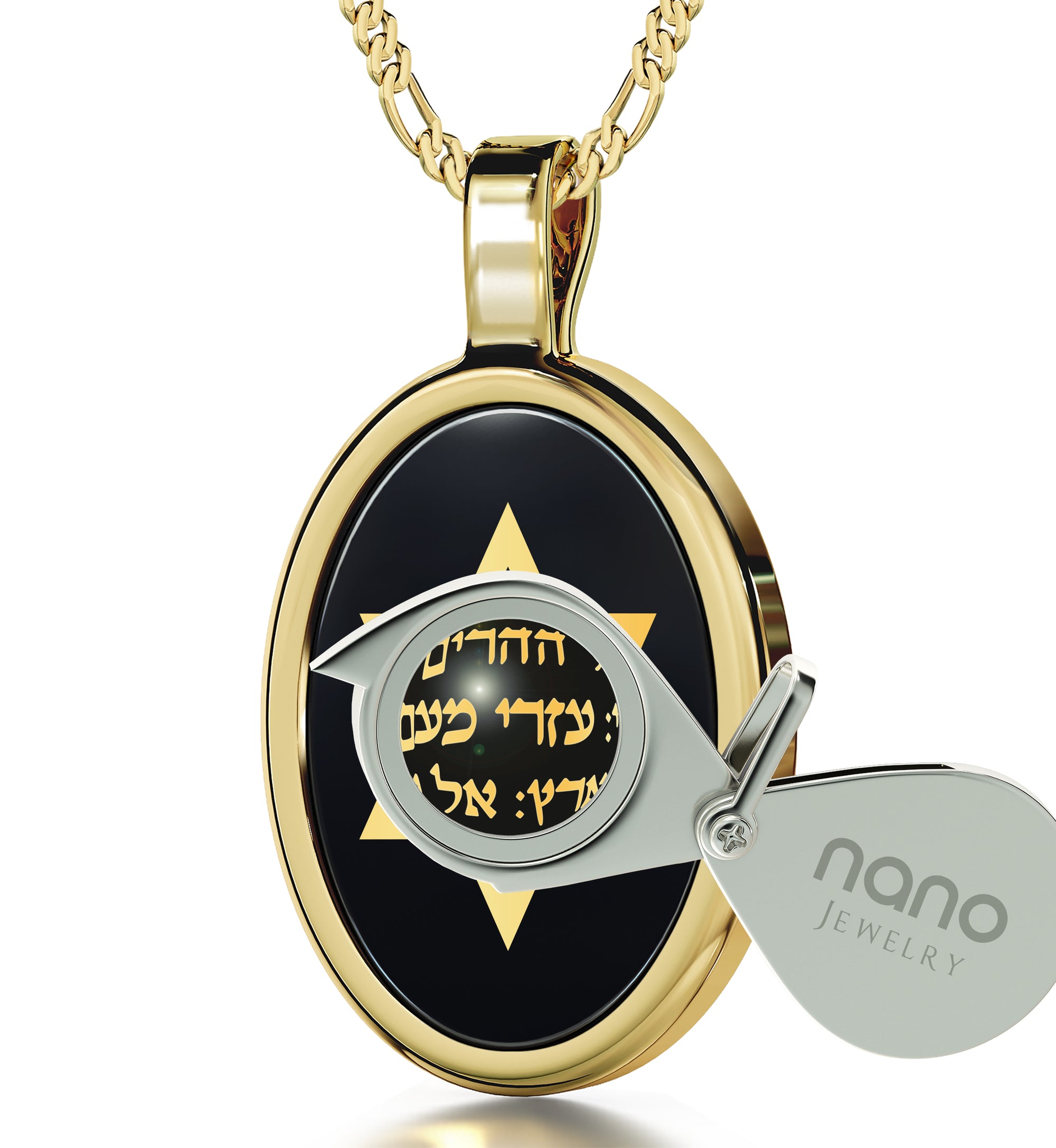 Star of David Necklace Shir Lama'alot Pendant 24k Gold Inscribed on Onyx - NanoStyle Jewelry