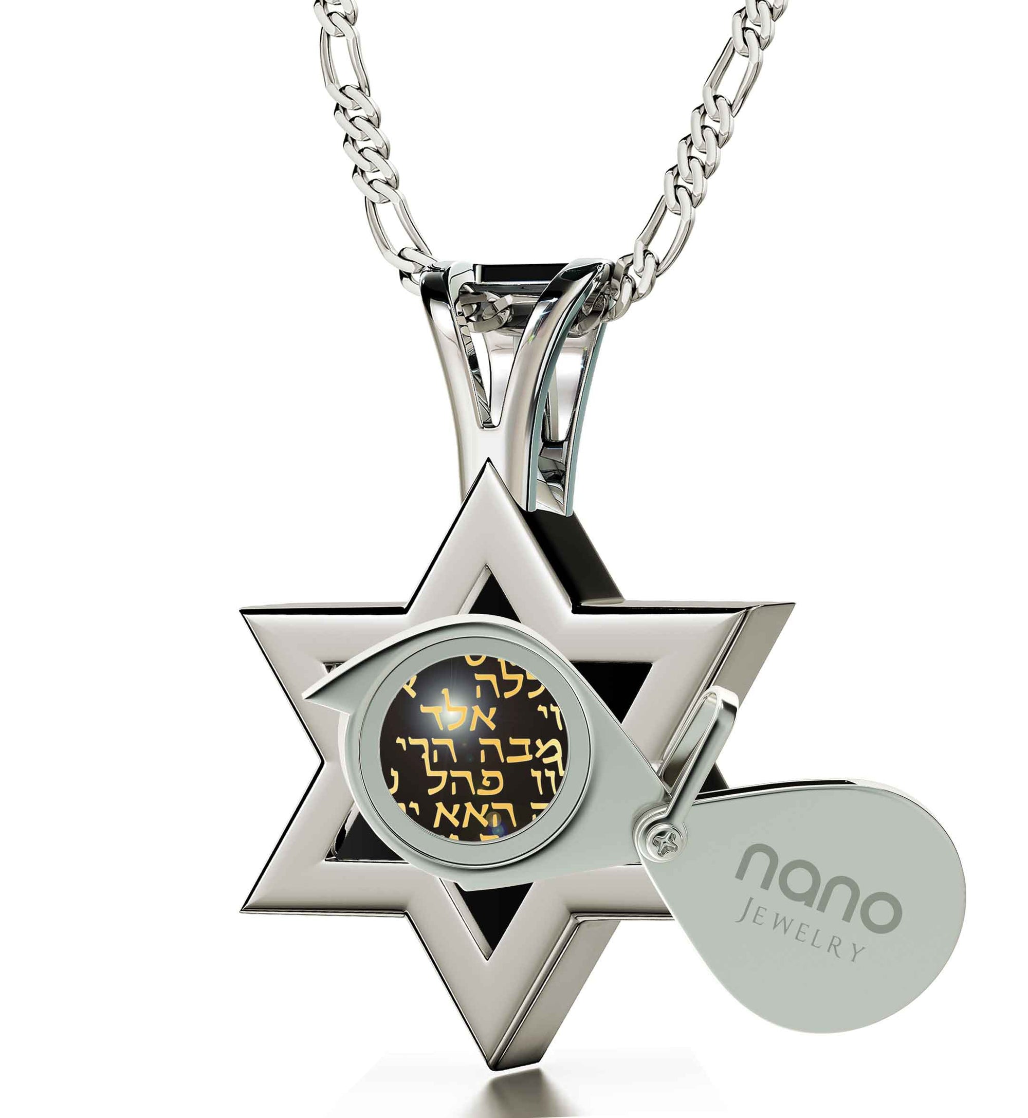 Men's Kabballah Necklace 72 Names Pendant 24k Gold Inscribed on Onyx Stone - NanoStyle Jewelry