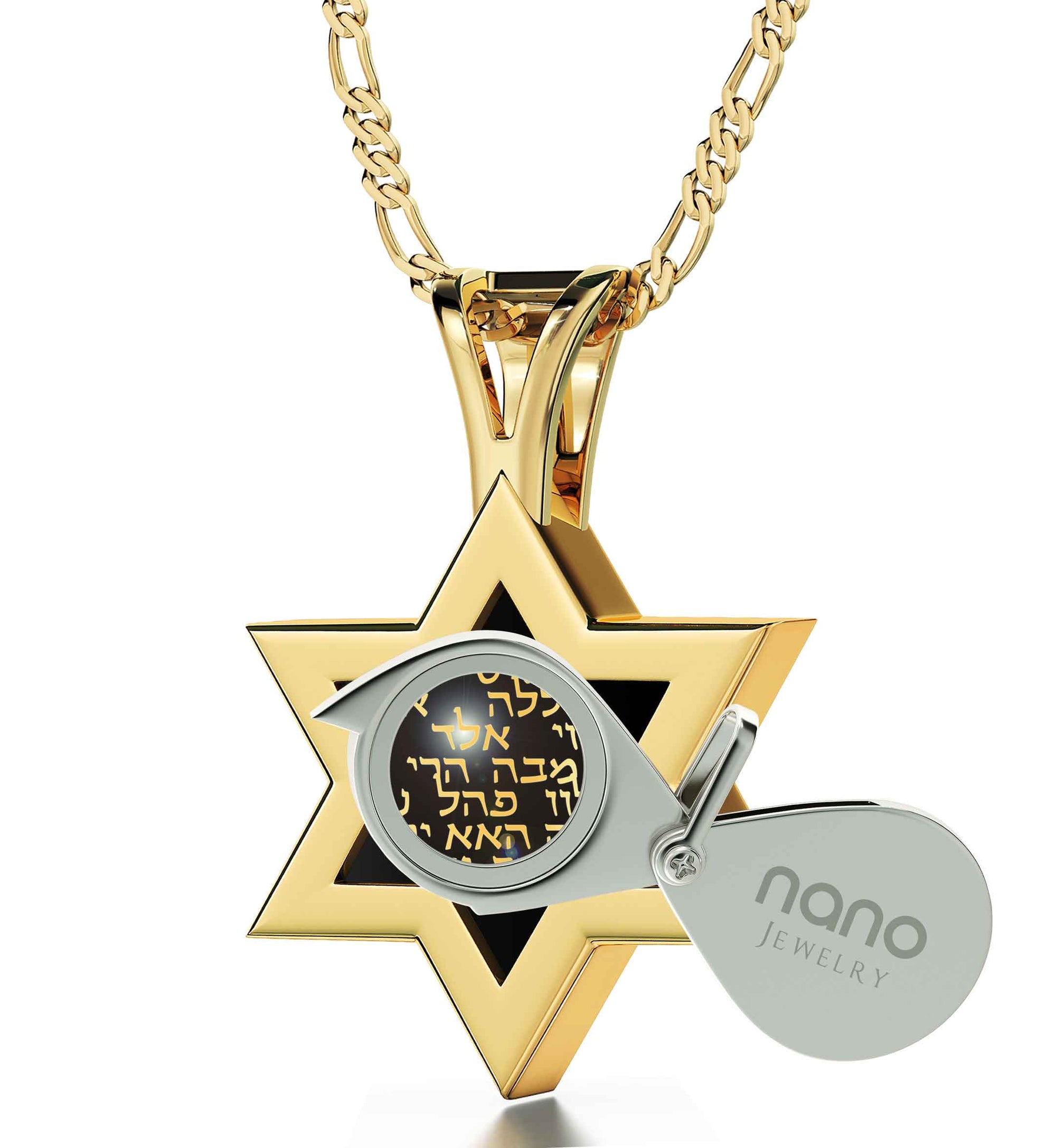 Men's Kabballah Necklace 72 Names Pendant 24k Gold Inscribed on Onyx Stone - NanoStyle Jewelry
