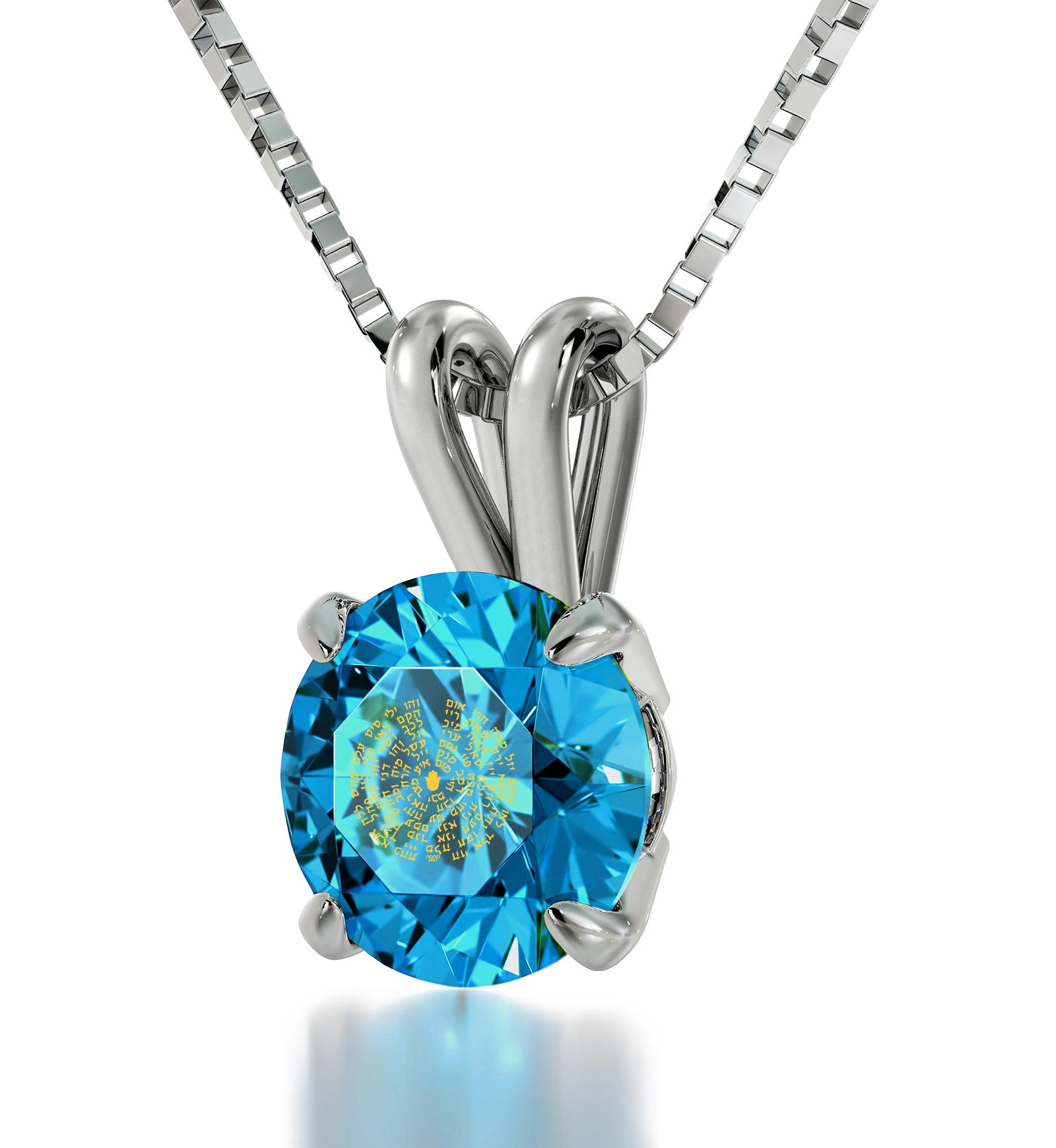 925 Sterling Silver Kabballah Necklace 72 Names Solitaire Pendant 24k Gold Inscribed - NanoStyle Jewelry