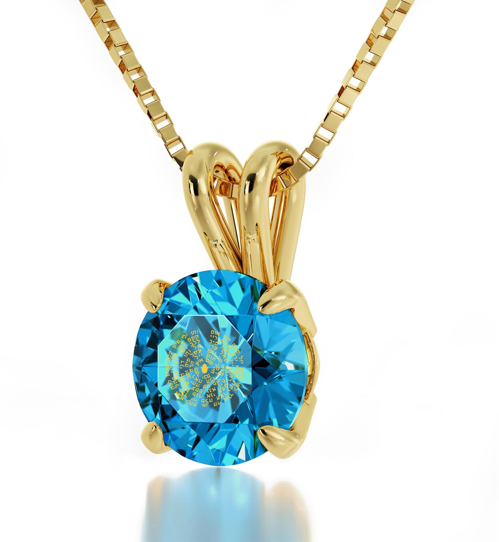 14k Yellow Gold Kabballah Necklace 72 Names Solitaire Pendant 24k Gold Inscribed - NanoStyle Jewelry