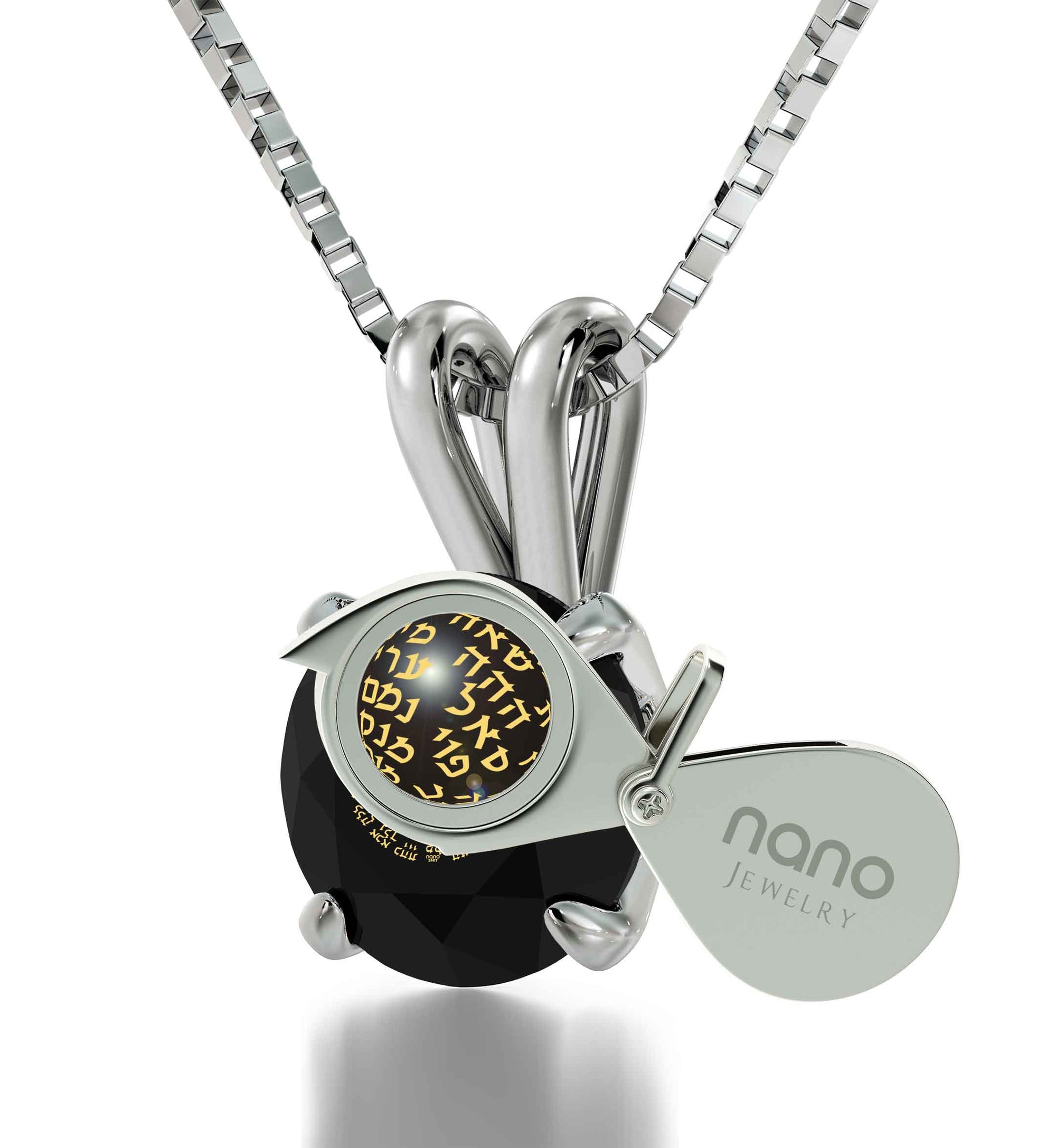 925 Sterling Silver Kabballah Necklace 72 Names Solitaire Pendant 24k Gold Inscribed - NanoStyle Jewelry