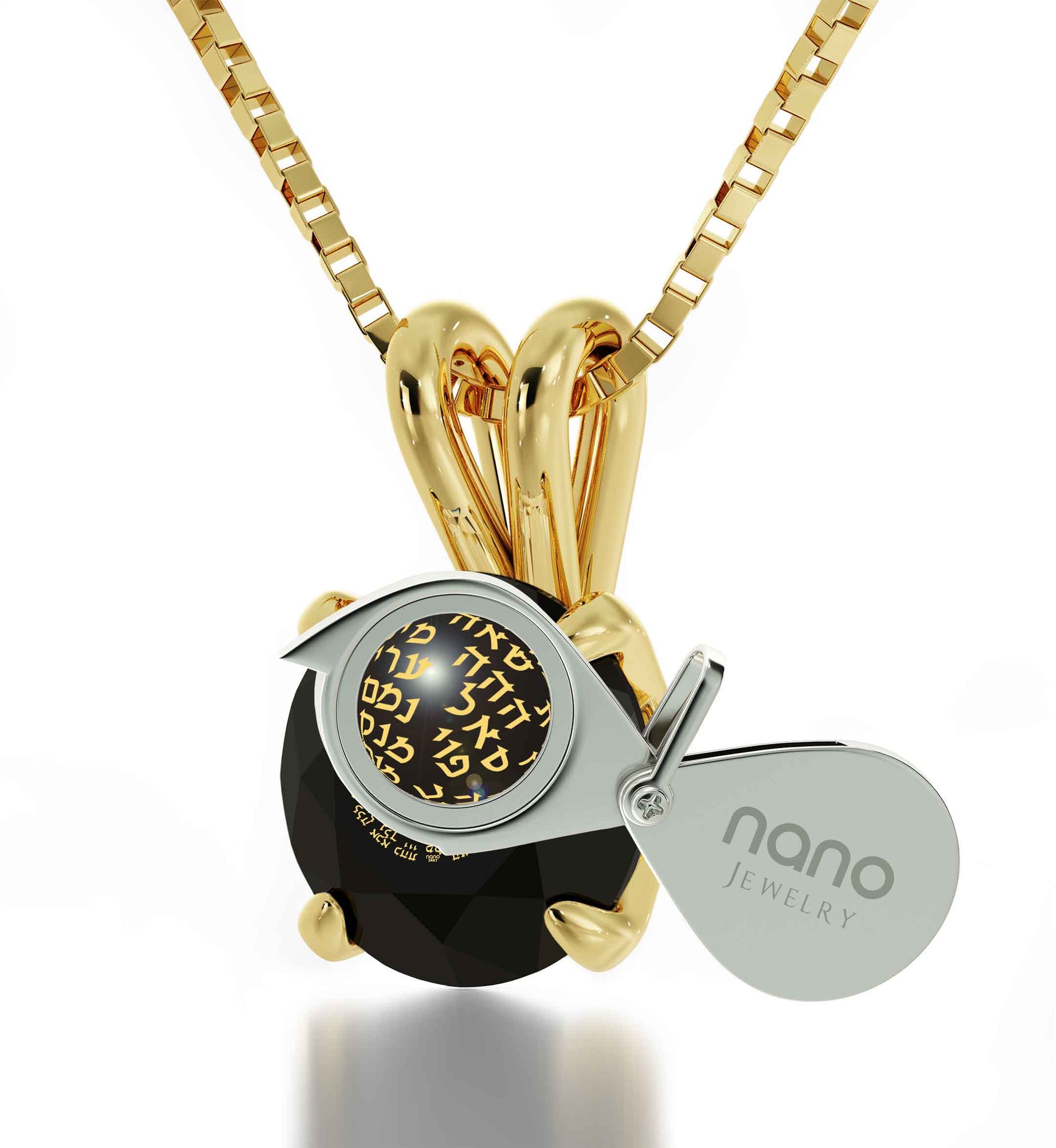 Gold Plated Kabballah Necklace 72 Names Solitaire Pendant 24k Gold Inscribed - NanoStyle Jewelry