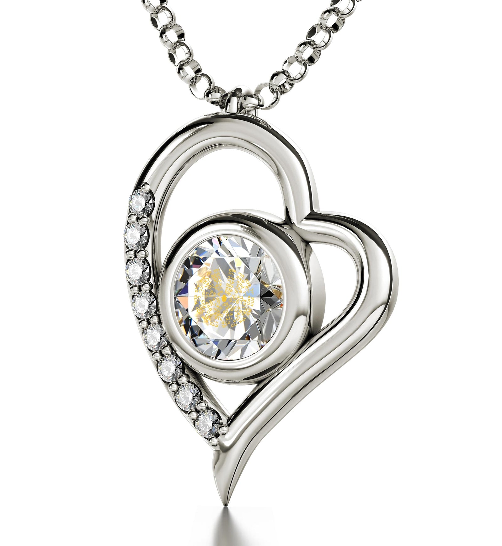 925 Sterling Silver Kabballah Necklace 72 Names Heart Pendant 24k Gold Inscribed - NanoStyle Jewelry