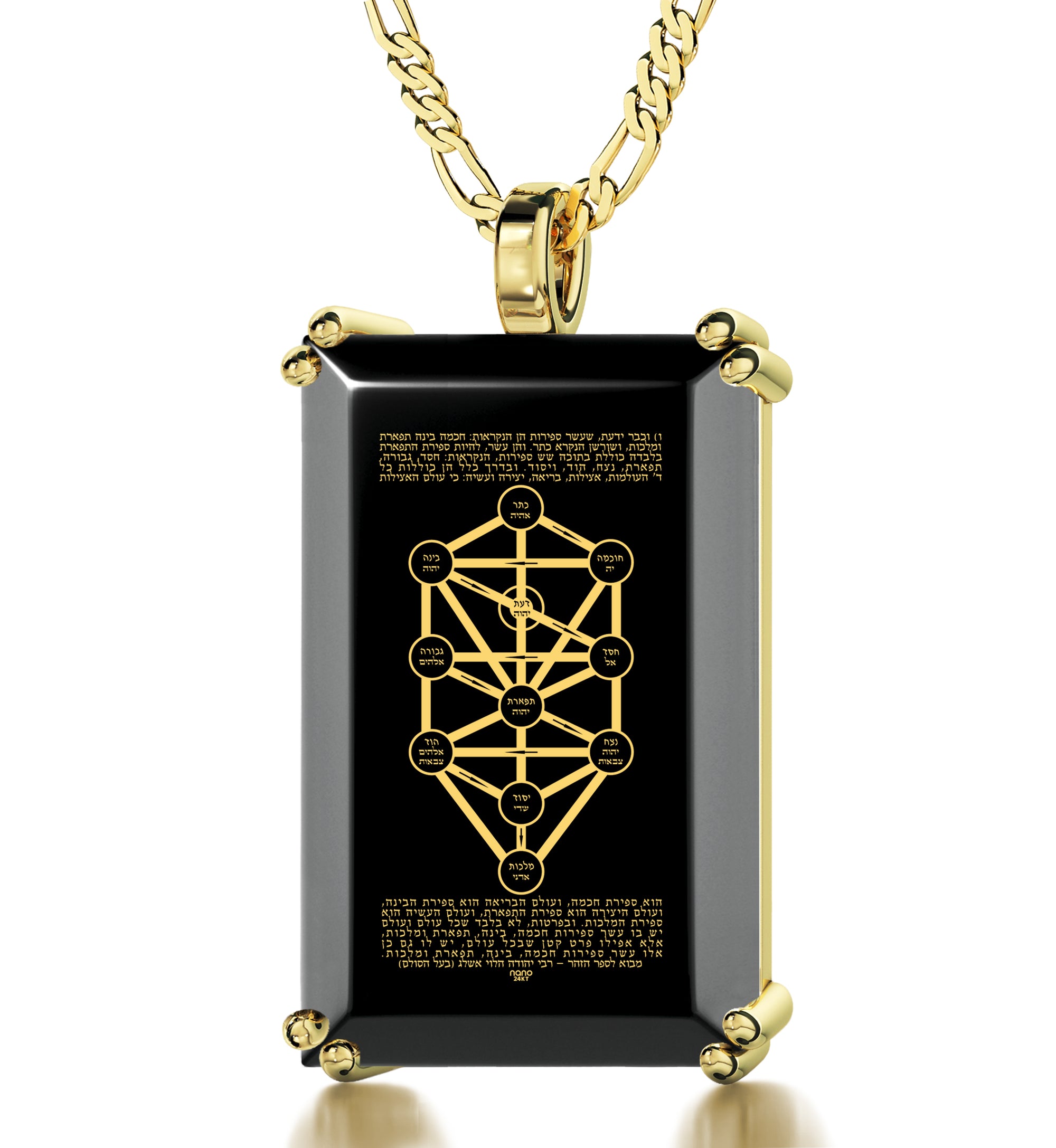 Men's Tree of Life Kabballah Necklace 10 Spheres Pendant 24k Gold Inscribed on Onyx - NanoStyle Jewelry