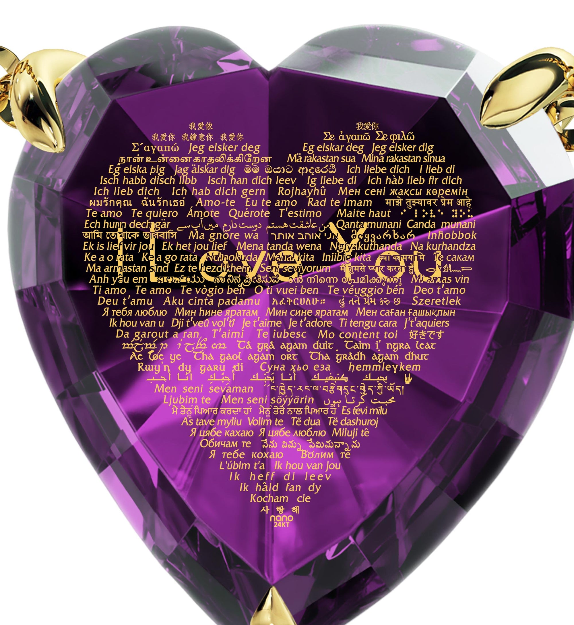 Gold Plated Heart Jewelry Set 120 Languages I Love You Necklace and Crystal Earrings - NanoStyle Jewelry