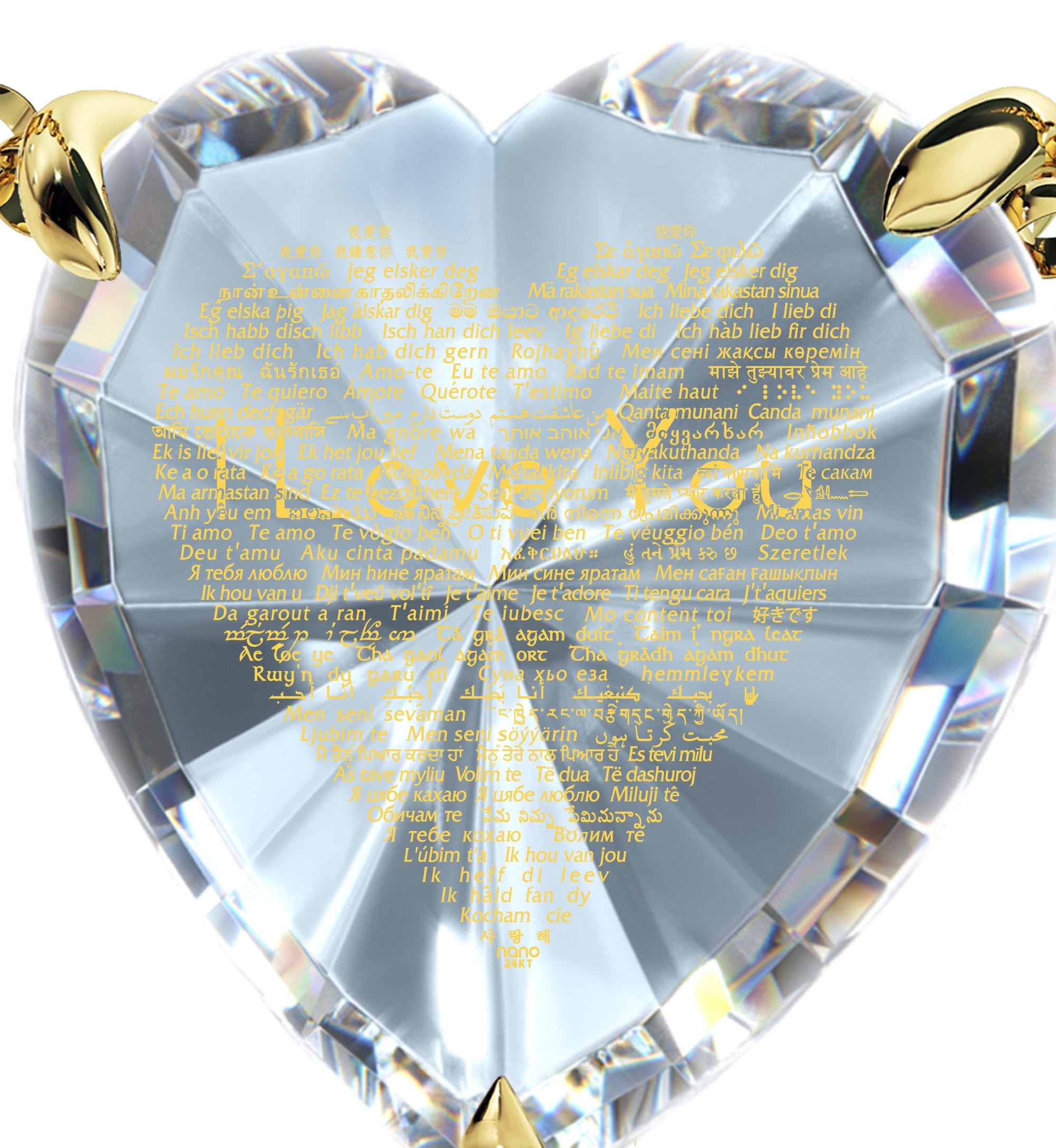 Gold Plated Heart Jewelry Set 120 Languages I Love You Necklace and Crystal Earrings - NanoStyle Jewelry