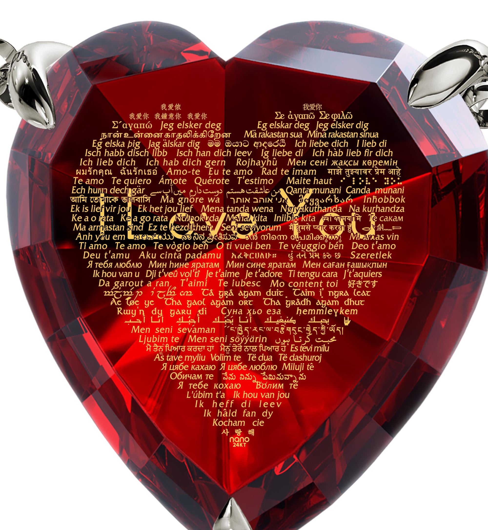 925 Silver Heart Jewelry Set 120 Languages I Love You Necklace and Crystal Earrings - NanoStyle Jewelry