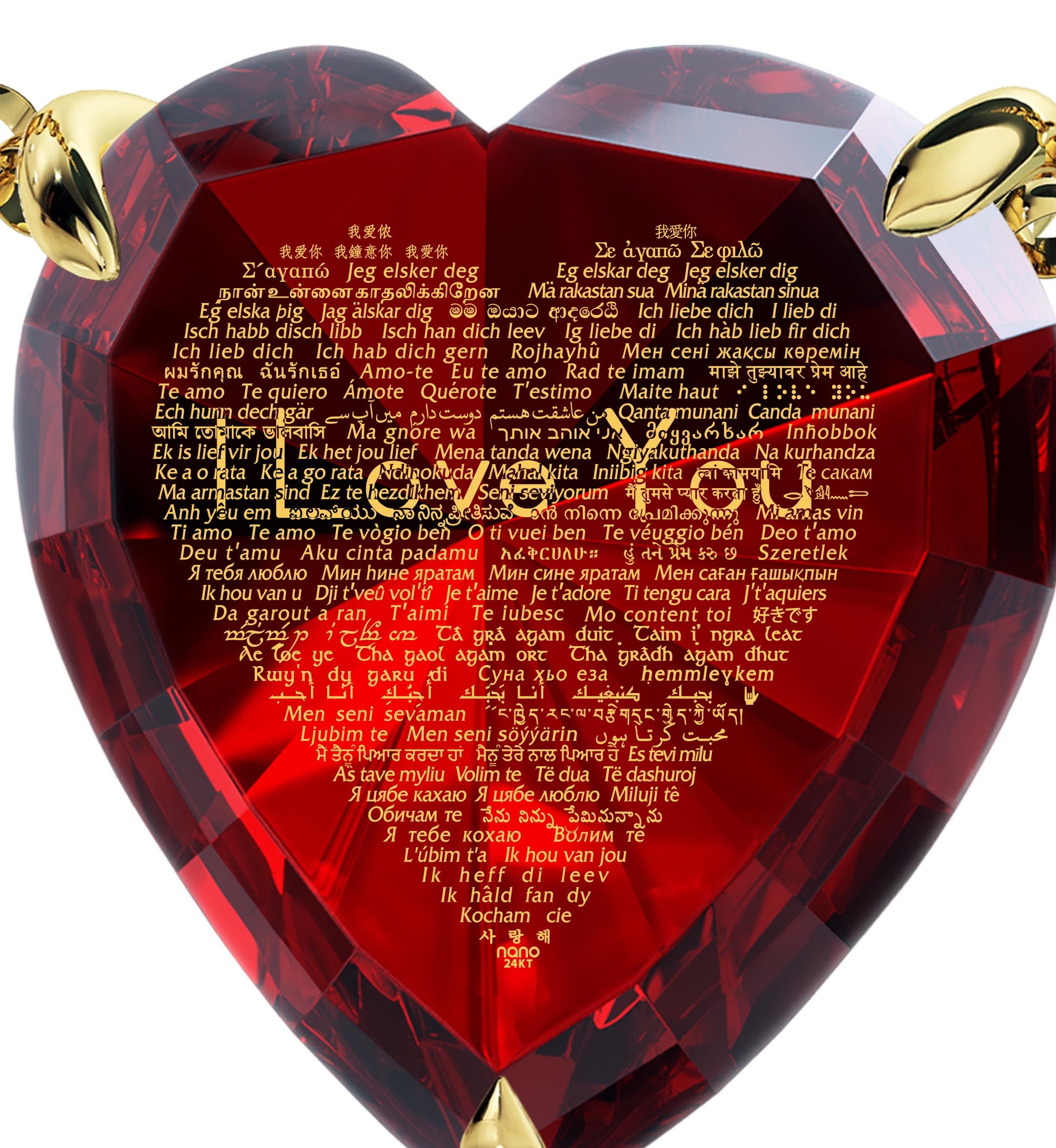 Gold Plated Heart Jewelry Set 120 Languages I Love You Necklace and Crystal Earrings - NanoStyle Jewelry