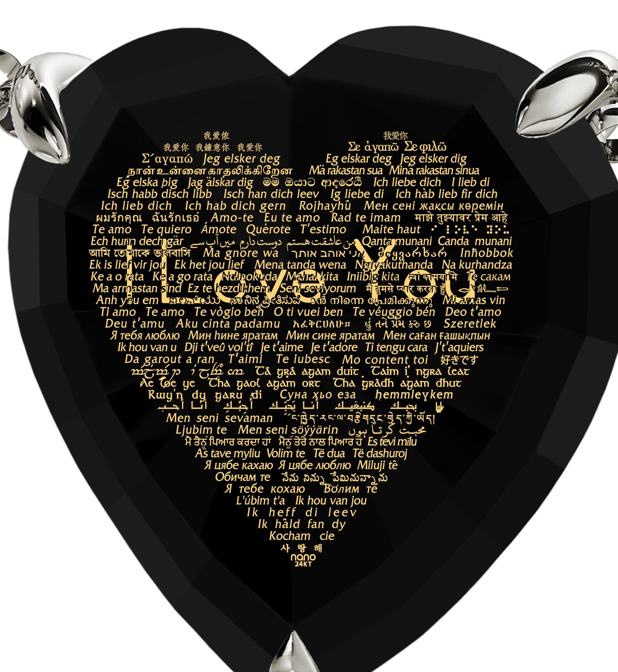 925 Silver Heart Jewelry Set 120 Languages I Love You Necklace and Crystal Earrings - NanoStyle Jewelry