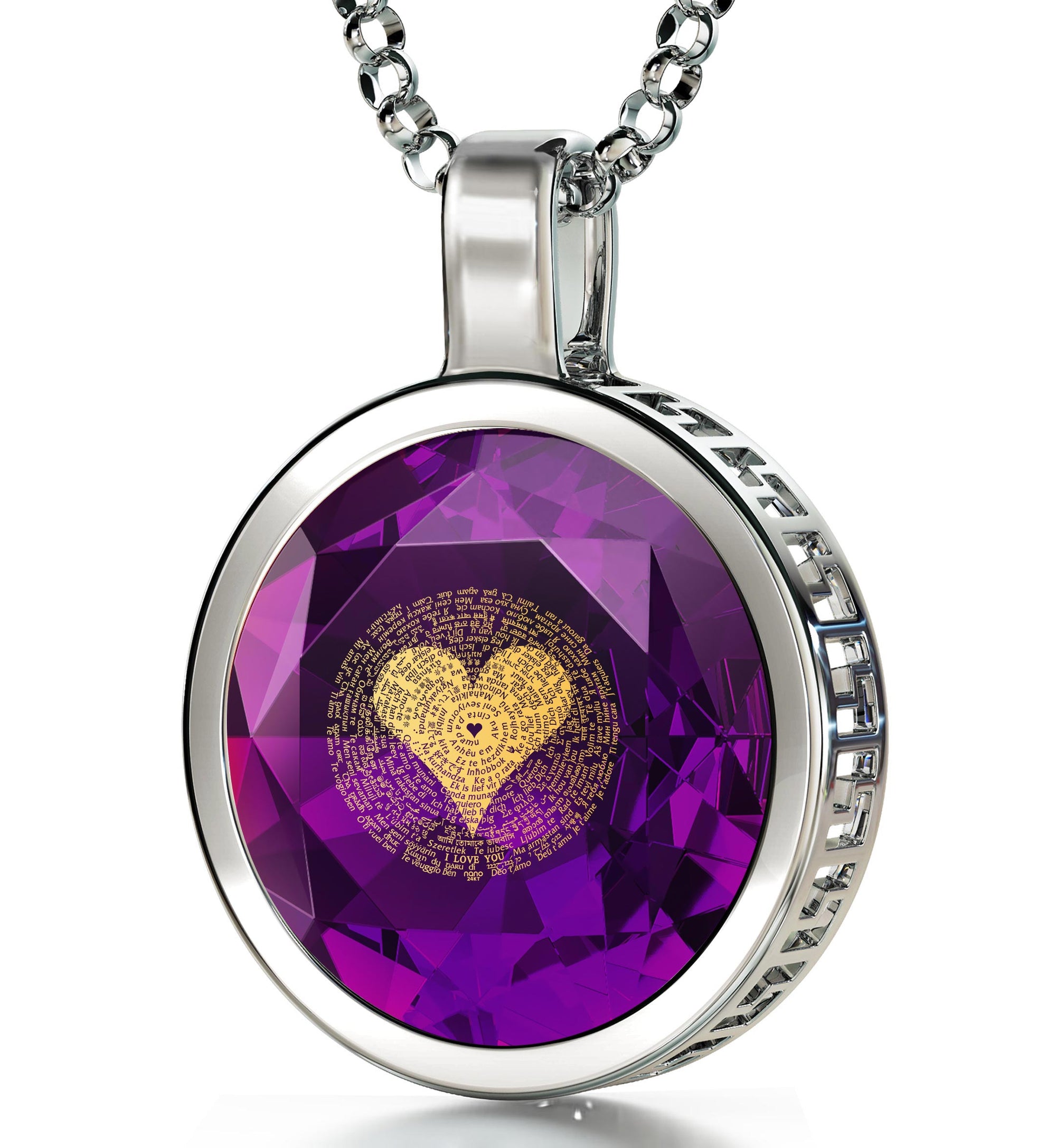 925 Sterling Silver  I Love You Necklace 24k Gold Inscribed 120 Languages - NanoStyle Jewelry