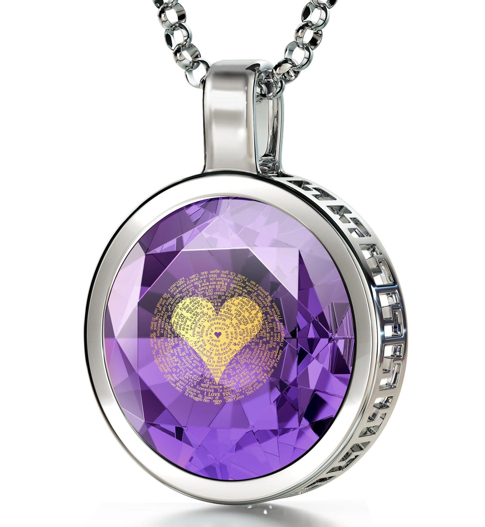 925 Sterling Silver  I Love You Necklace 24k Gold Inscribed 120 Languages - NanoStyle Jewelry