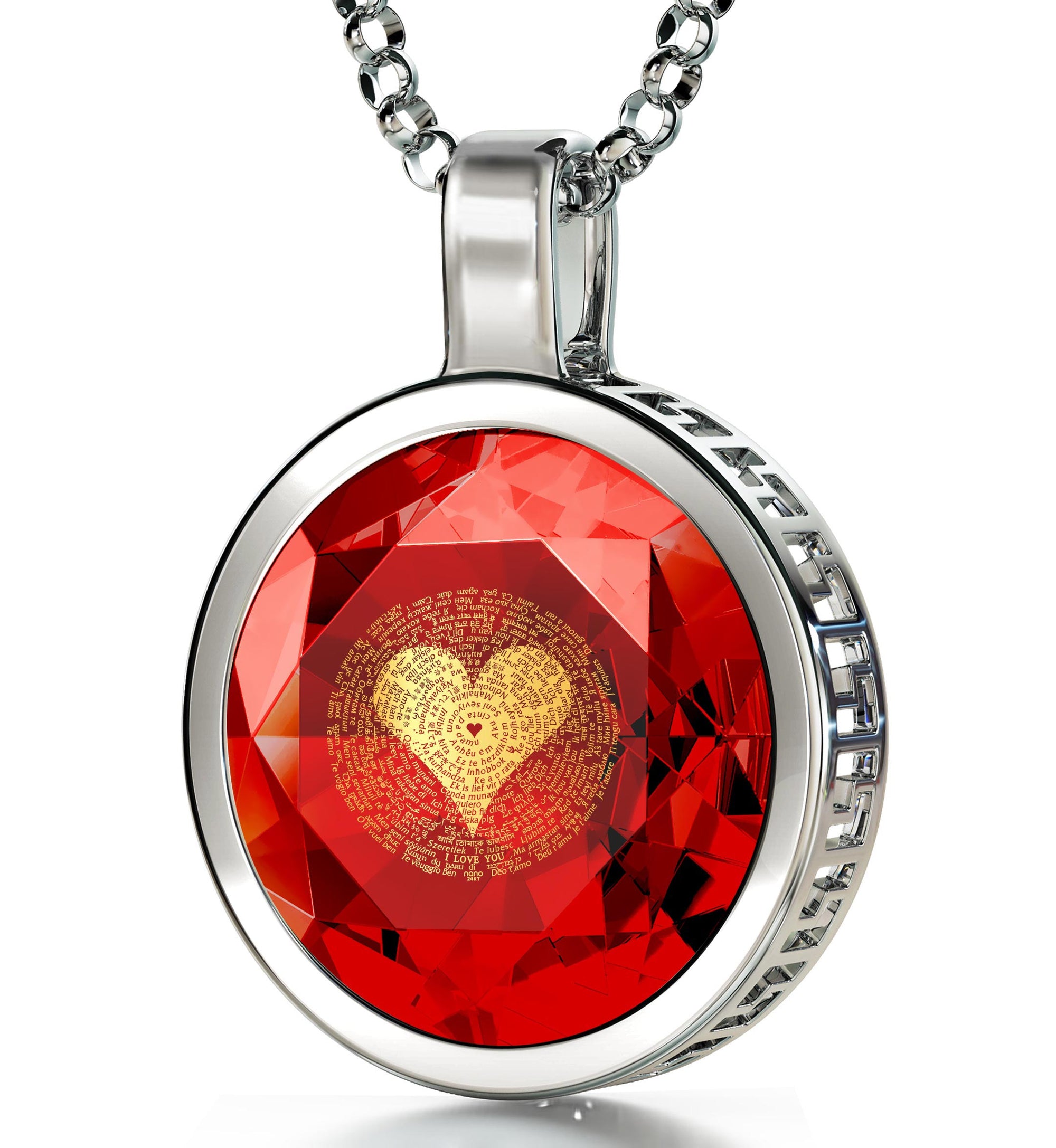 925 Sterling Silver  I Love You Necklace 24k Gold Inscribed 120 Languages - NanoStyle Jewelry