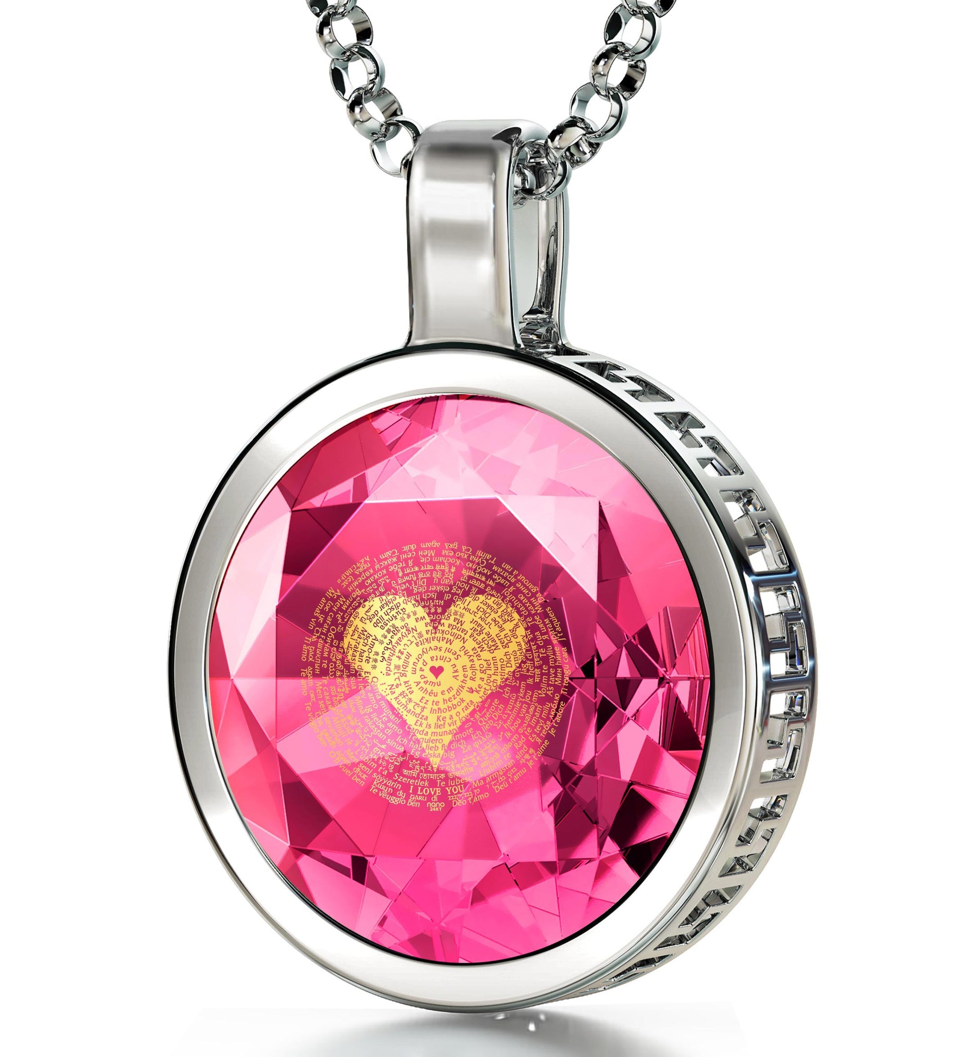 925 Sterling Silver  I Love You Necklace 24k Gold Inscribed 120 Languages - NanoStyle Jewelry