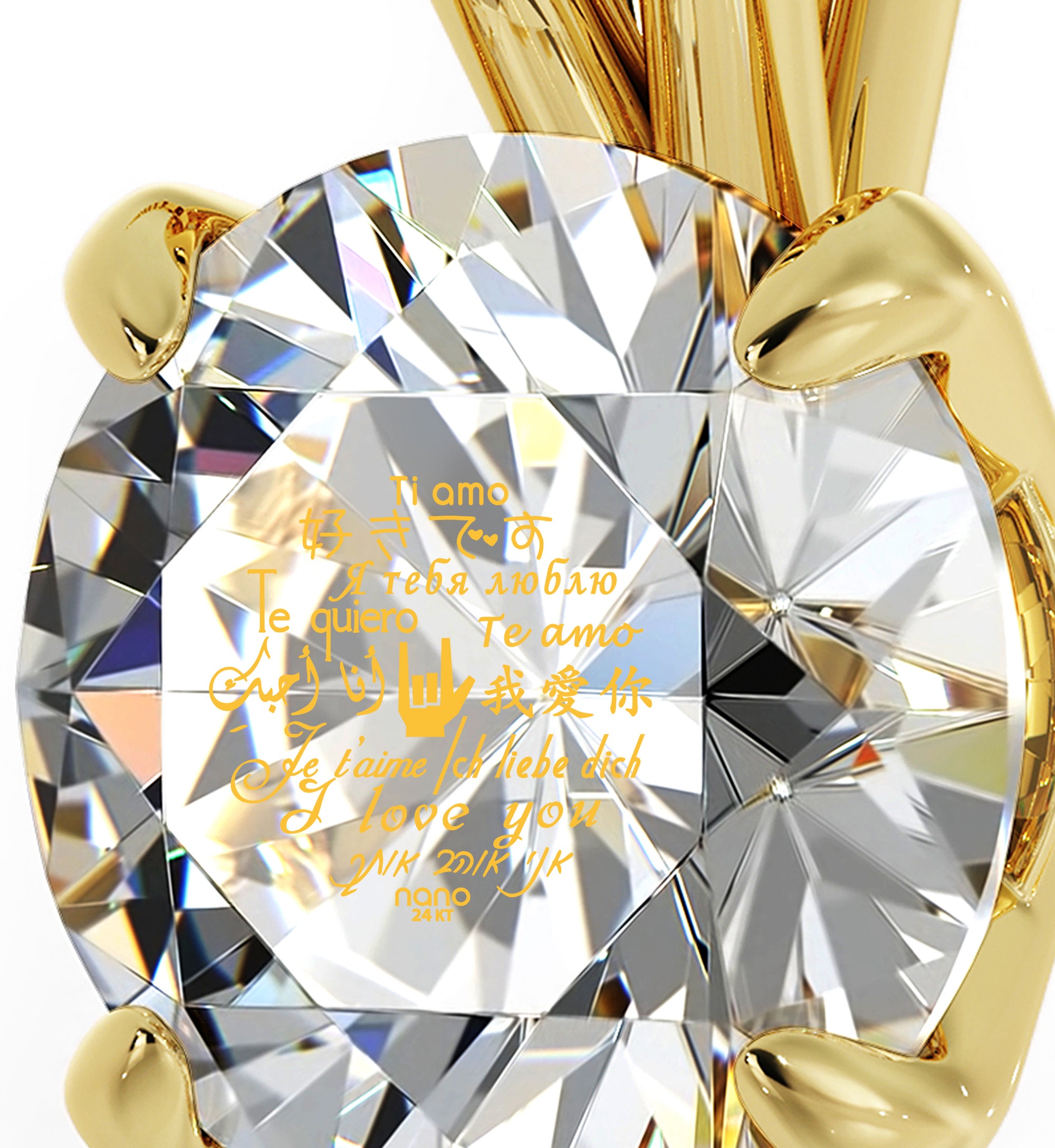 Gold Plated I Love You Necklace Solitaire Pendant 12 Languages 24k Gold Inscribed - NanoStyle Jewelry