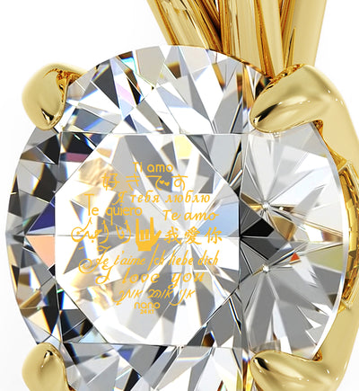 Gold Plated I Love You Necklace Solitaire Pendant 12 Languages 24k Gold Inscribed - NanoStyle Jewelry