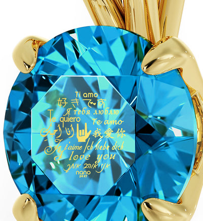 14k Yellow Gold I Love You Necklace Solitaire Pendant 12 Languages 24k Gold Inscribed - NanoStyle Jewelry