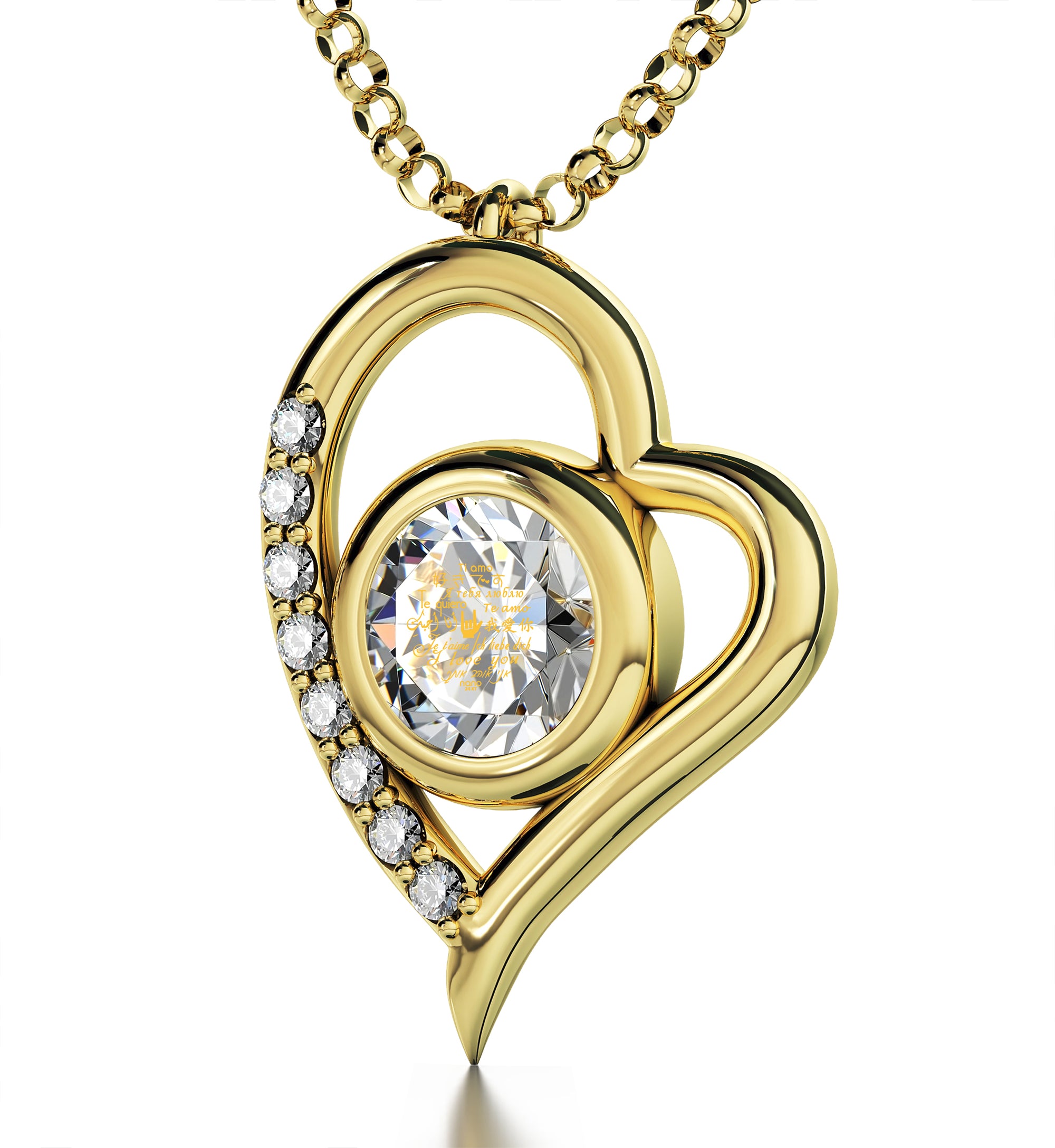 Gold Plated I Love You Necklace Heart Pendant 12 Languages 24k Gold Inscribed - NanoStyle Jewelry