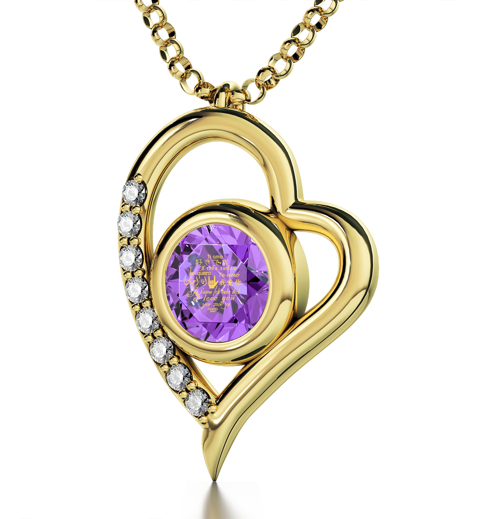 Gold Plated I Love You Necklace Heart Pendant 12 Languages 24k Gold Inscribed - NanoStyle Jewelry