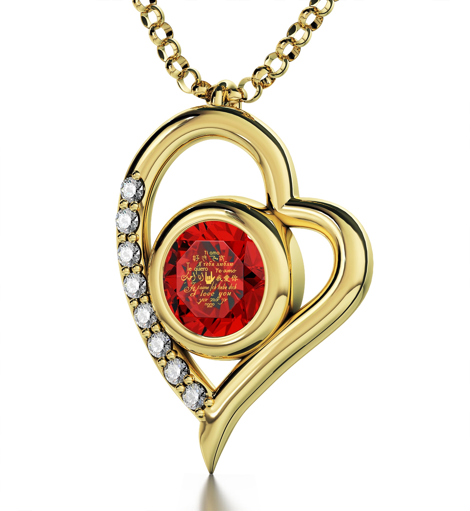 Gold Plated I Love You Necklace Heart Pendant 12 Languages 24k Gold Inscribed - NanoStyle Jewelry