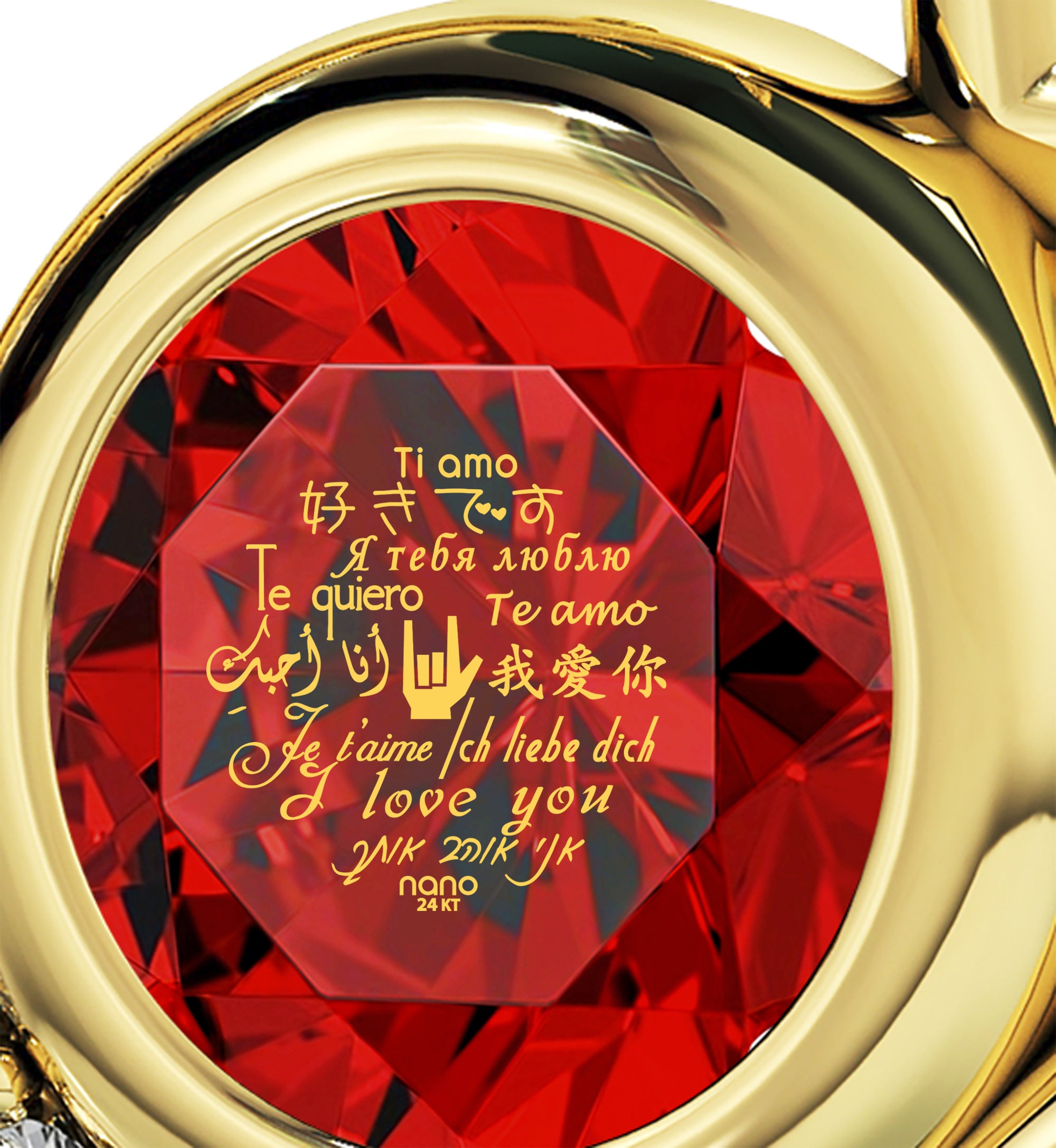Gold Plated I Love You Necklace Heart Pendant 12 Languages 24k Gold Inscribed - NanoStyle Jewelry