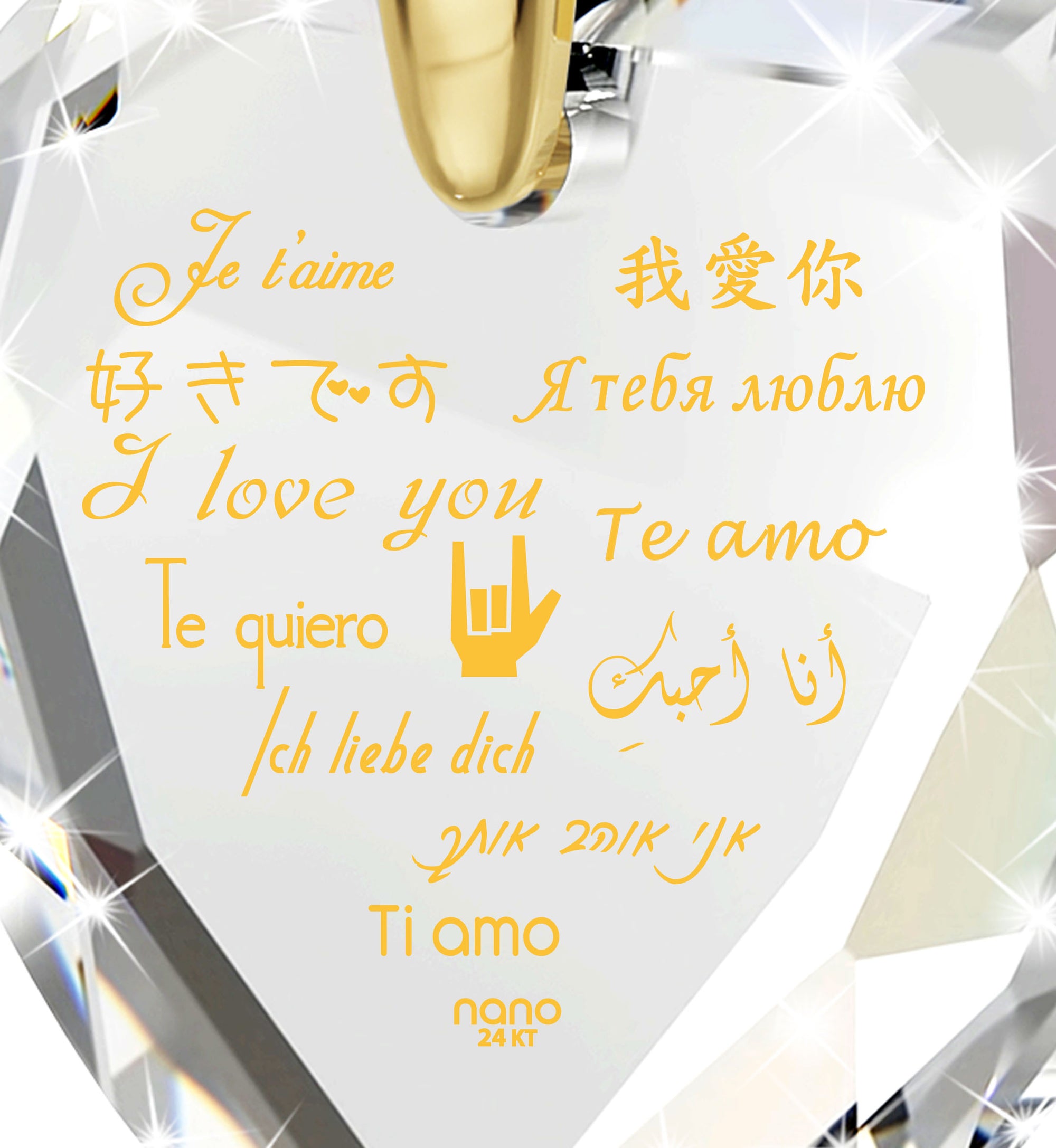 Gold Plated I Love You Necklace 12 Languages Gold Inscribed and Crystal Earrings Heart Jewelry Set - NanoStyle Jewelry