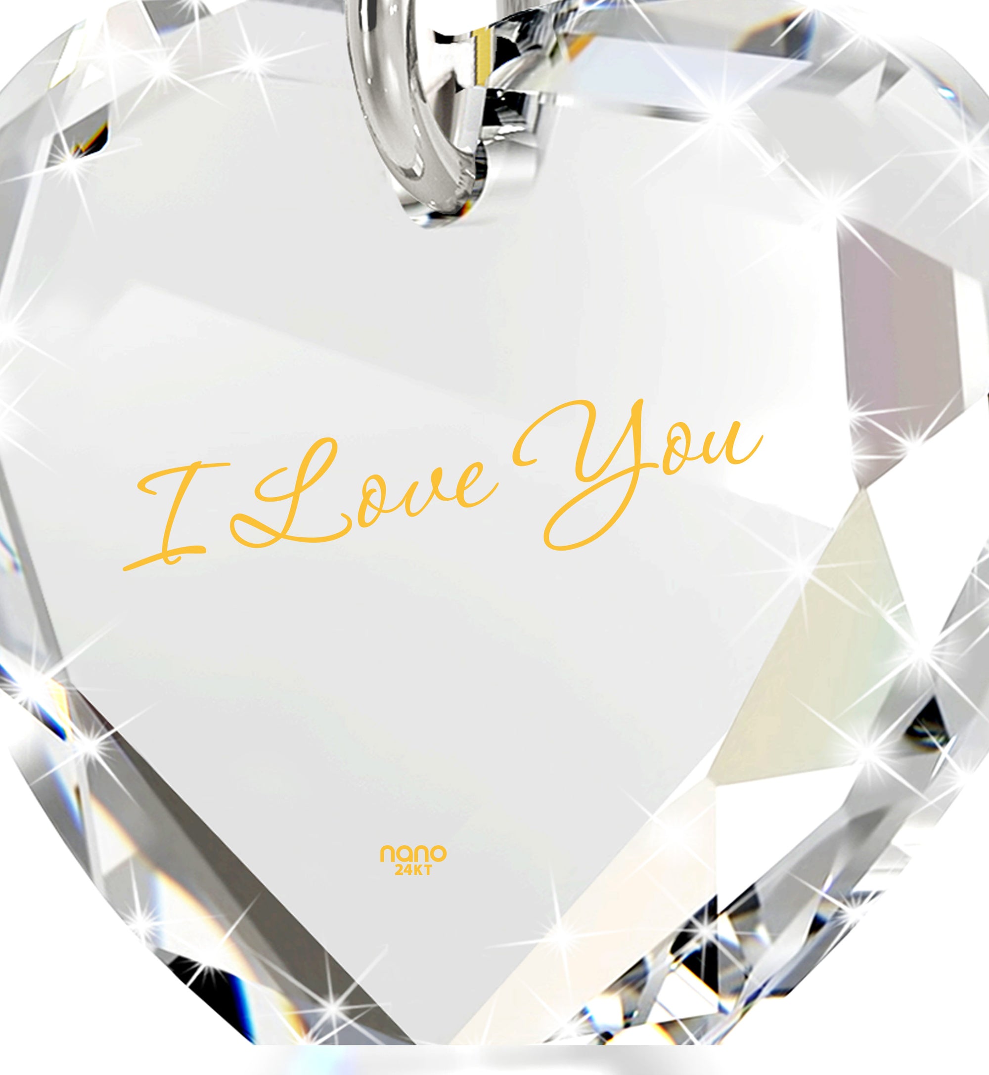 Tiny Crystal Heart Pendant I Love You Necklace 24k Gold Inscribed - NanoStyle Jewelry