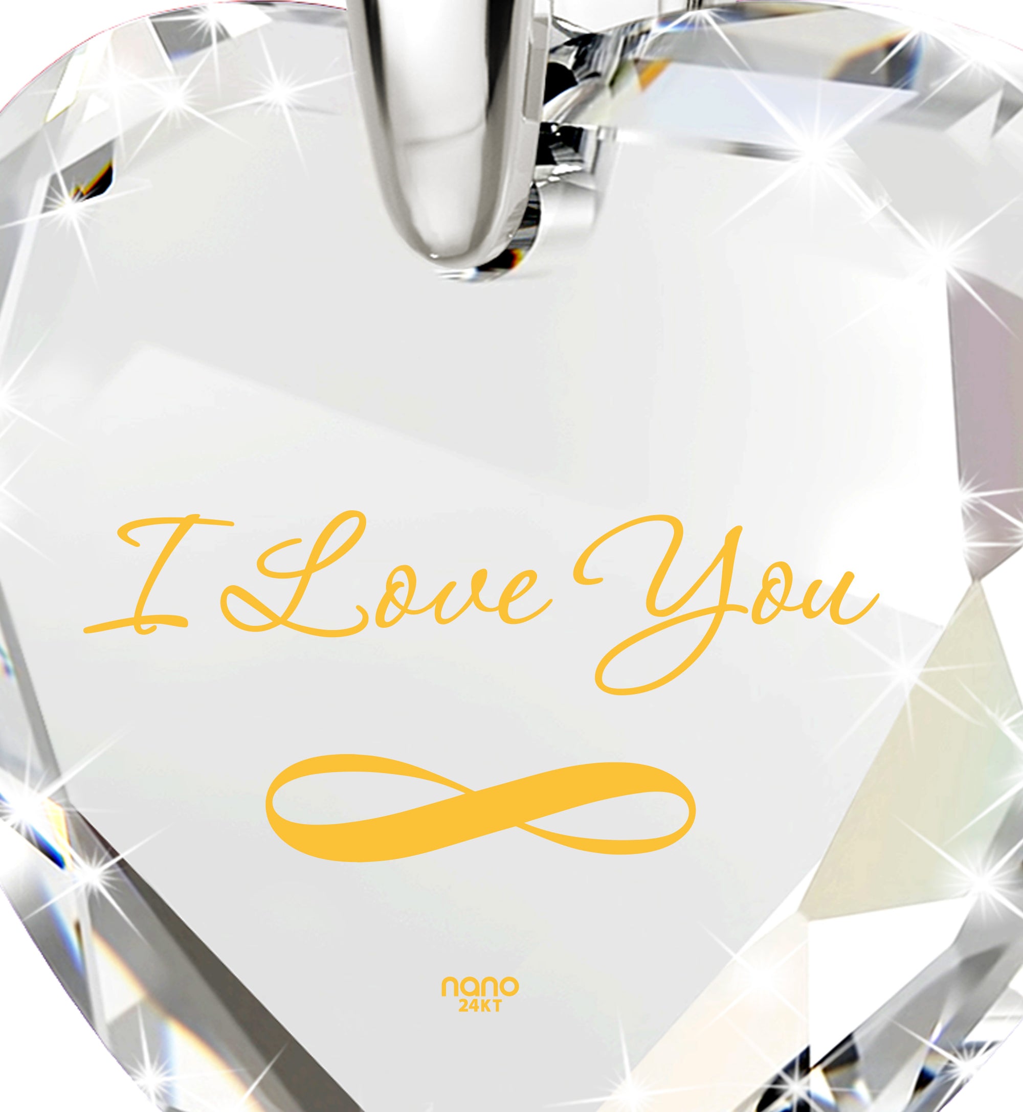 Silver Infinity I Love You Necklace Heart Pendant 24k Gold Inscribed Cubic Zirconia - NanoStyle Jewelry